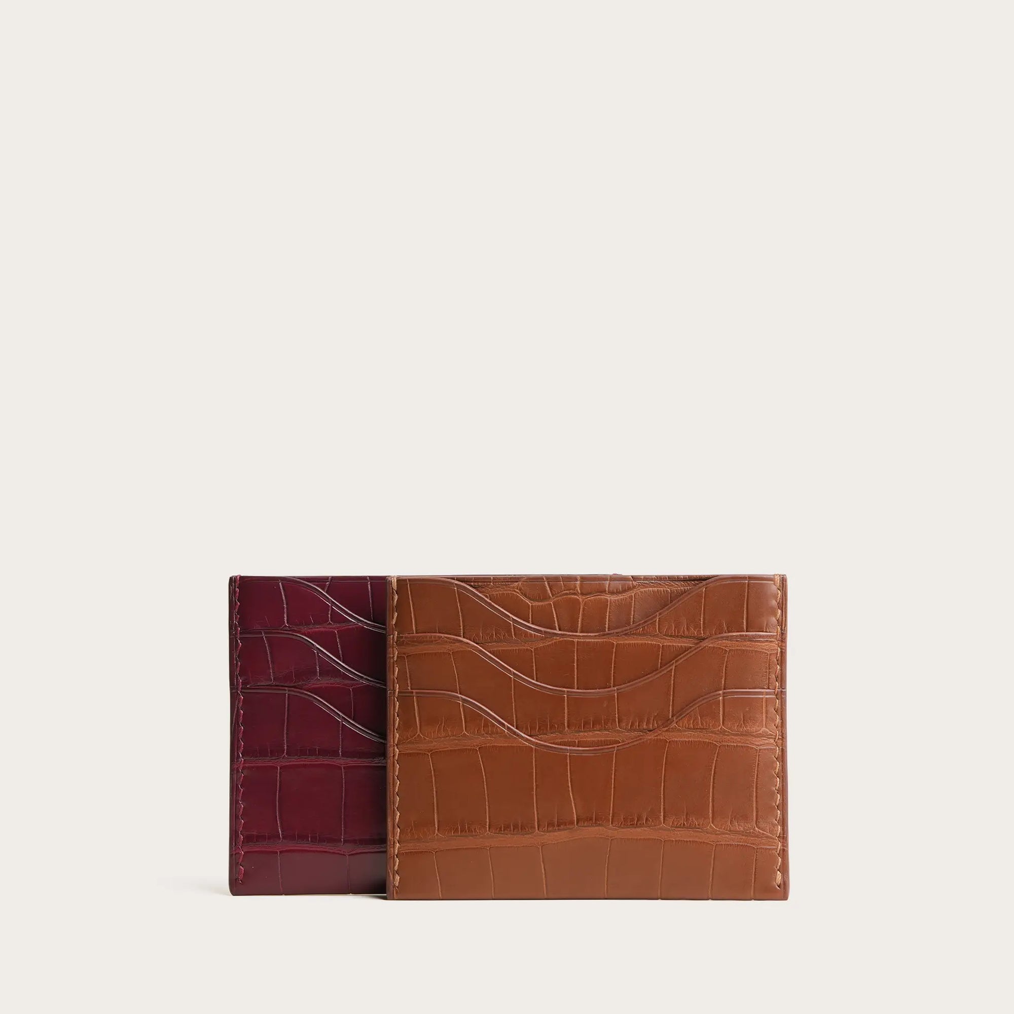Burgundy Alligator Leather Card Holder - Sinuous Lines
