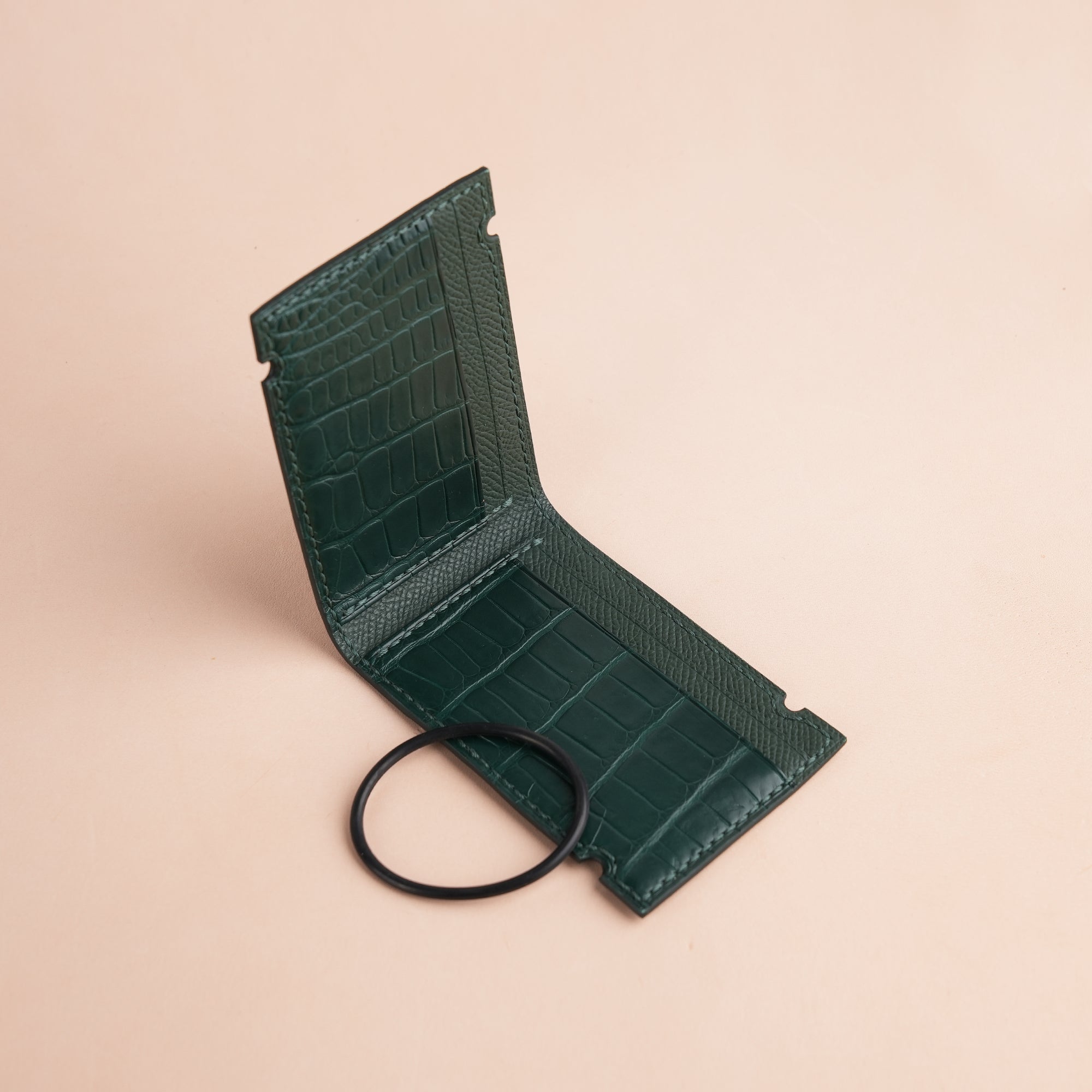 Dark Green Alligator Leather Cash Cover Wallet
