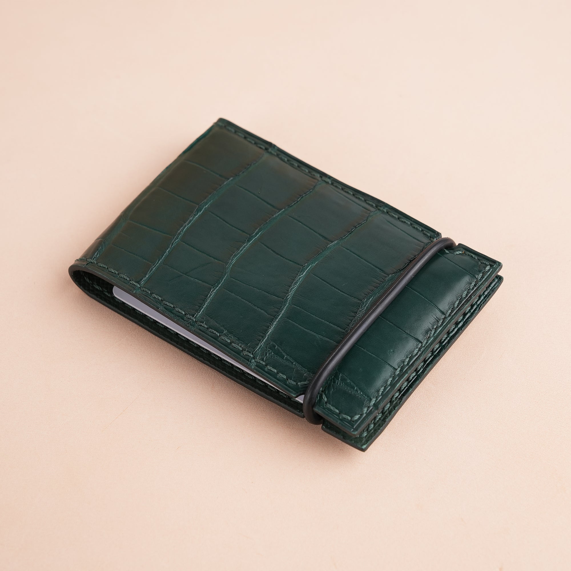 Dark Green Alligator Leather Cash Cover Wallet
