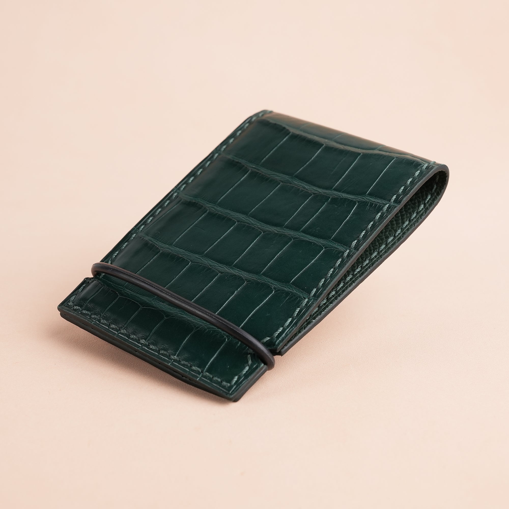 Dark Green Alligator Leather Cash Cover Wallet