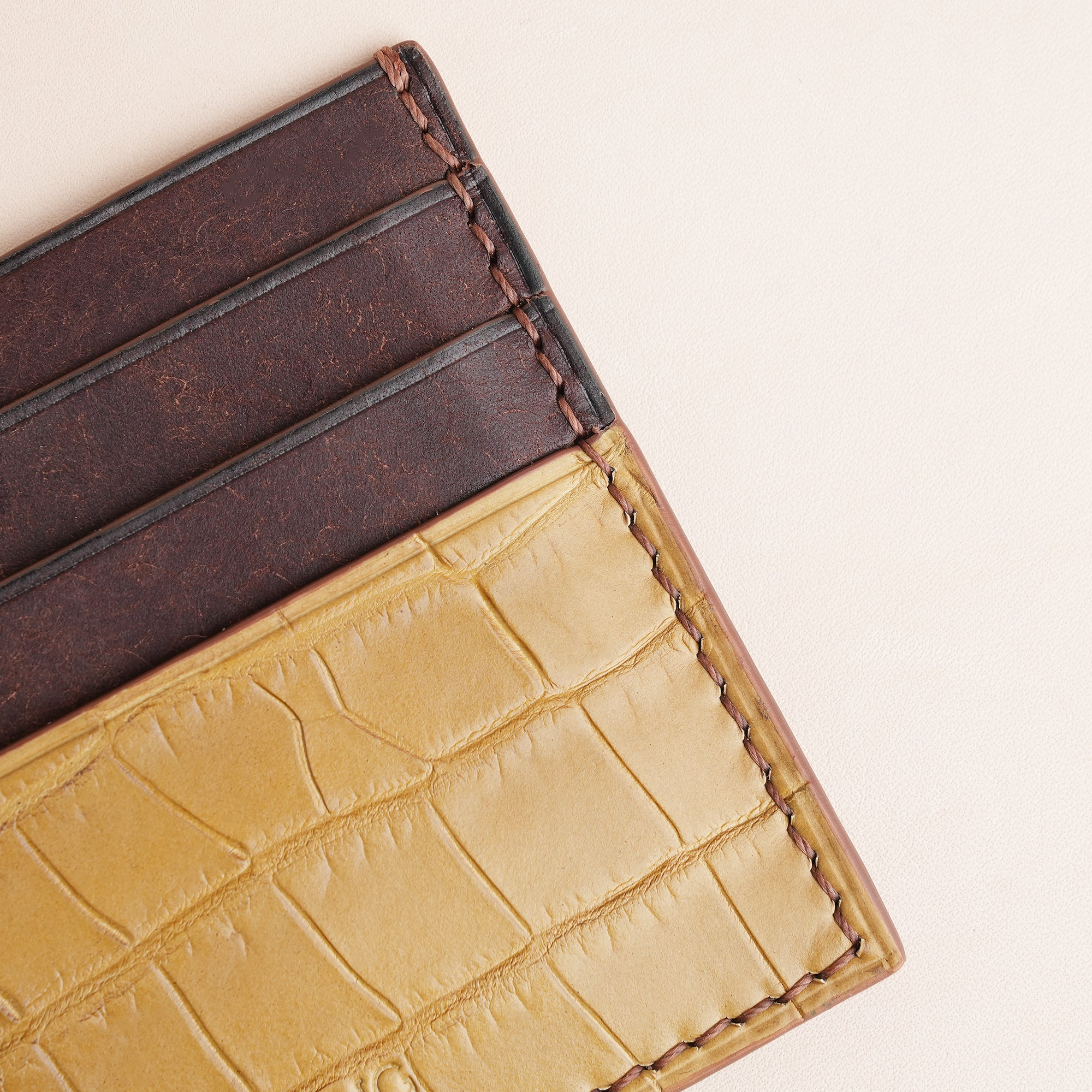 Beige Alligator mix Brown Pueblo Leather Card Holder