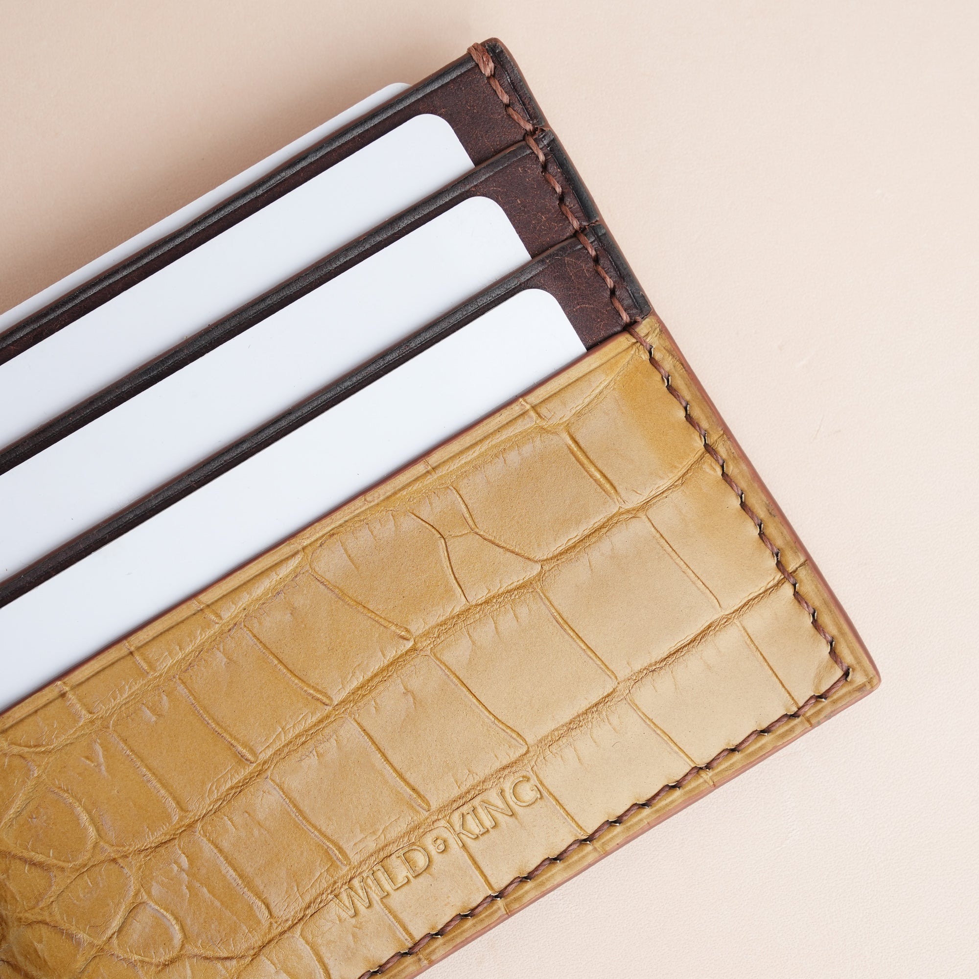 Beige Alligator mix Brown Pueblo Leather Card Holder