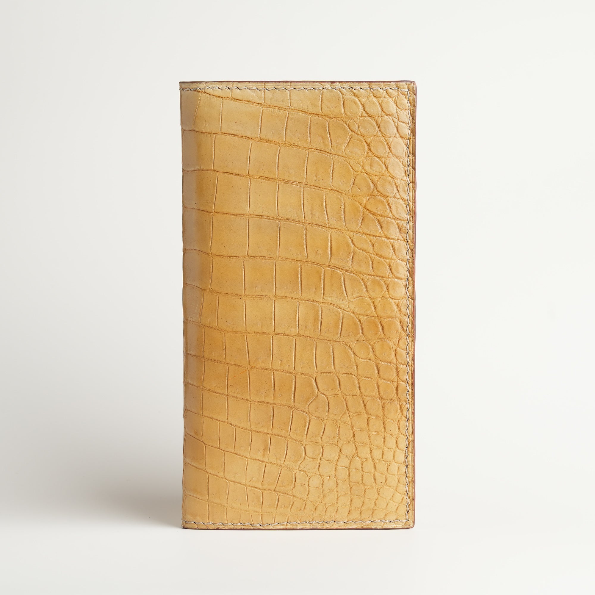 Beige Crocodile Leather Long Wallet