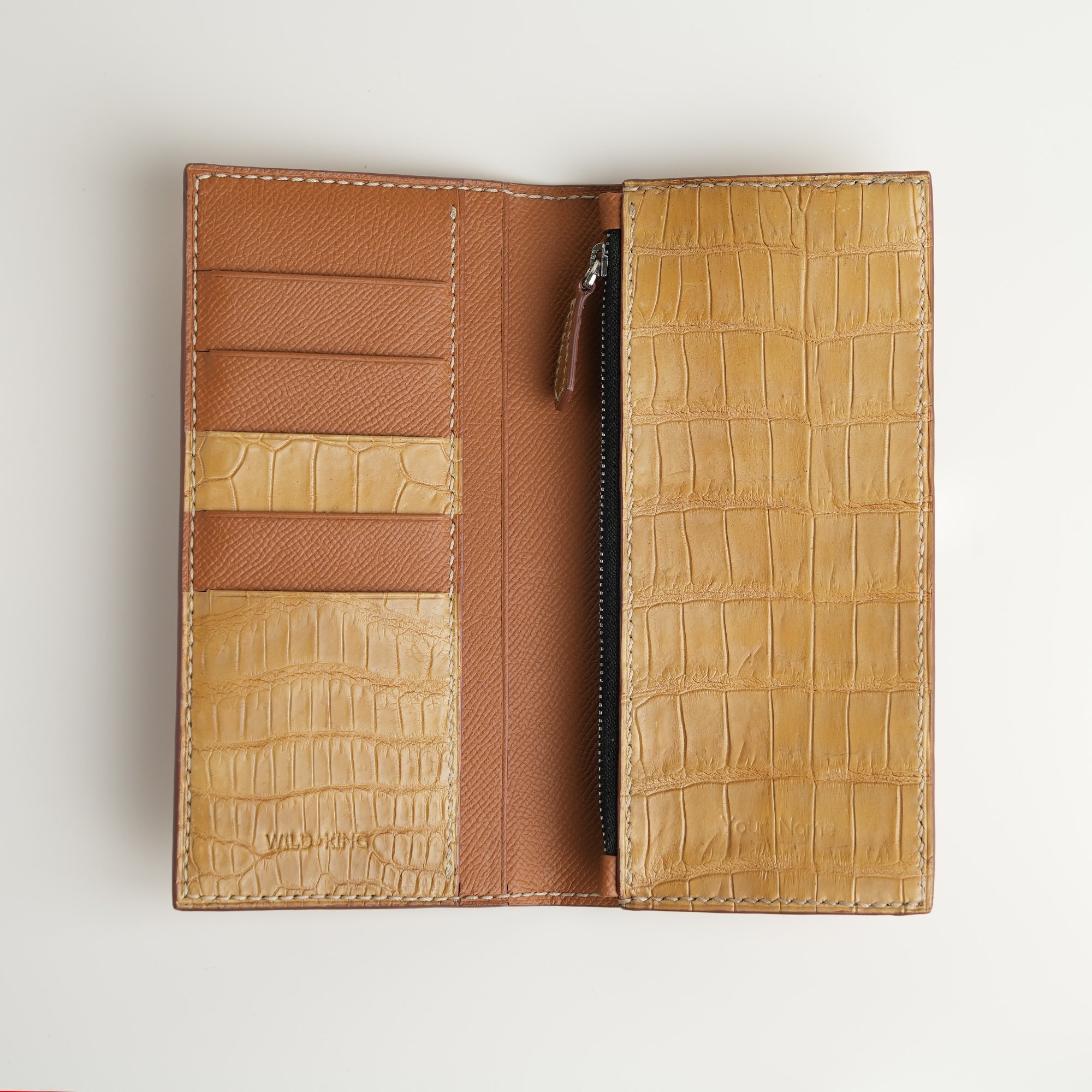 Beige Crocodile Leather Long Wallet