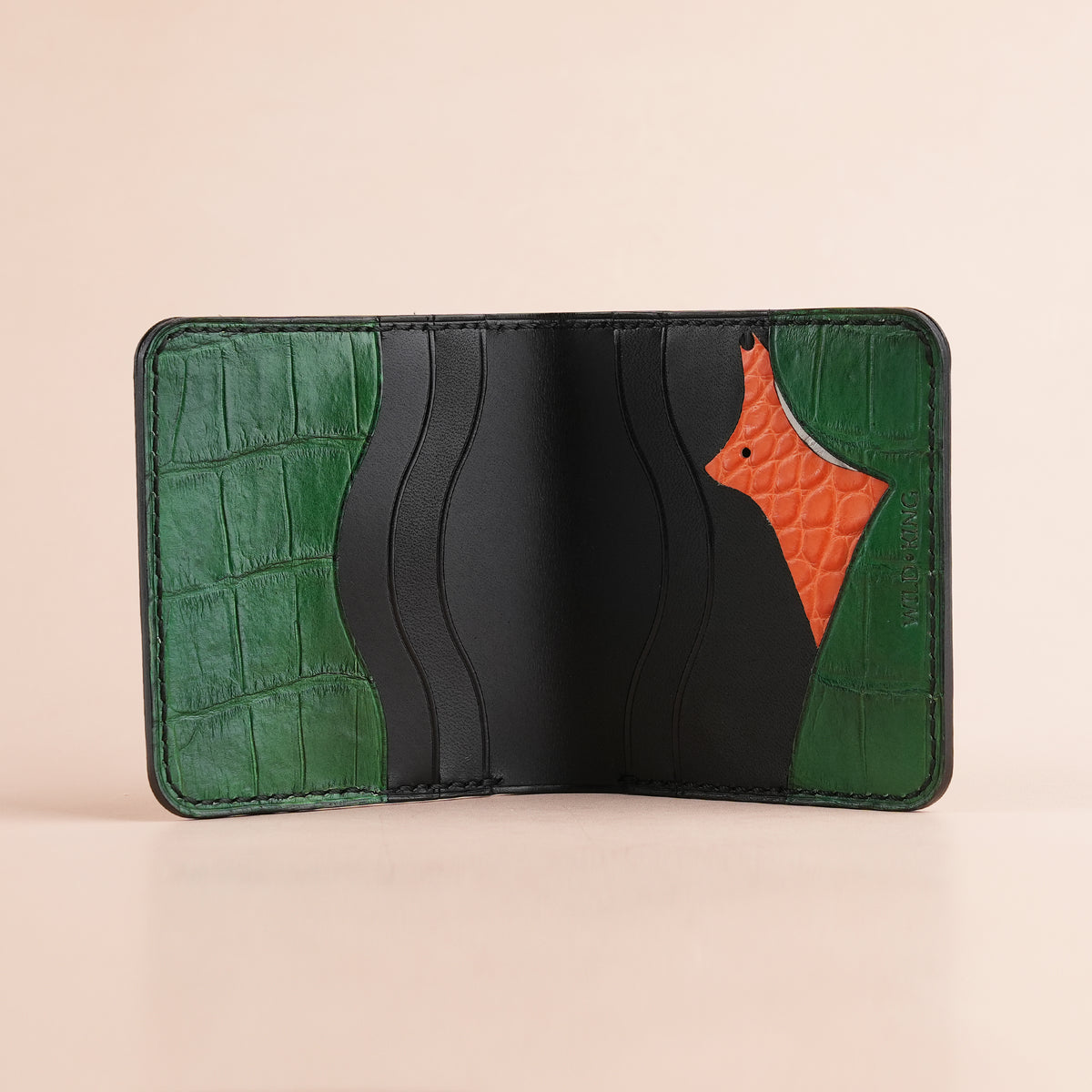 Black Lizard mix Alligator Leather Bifold Wallet - Fox Design