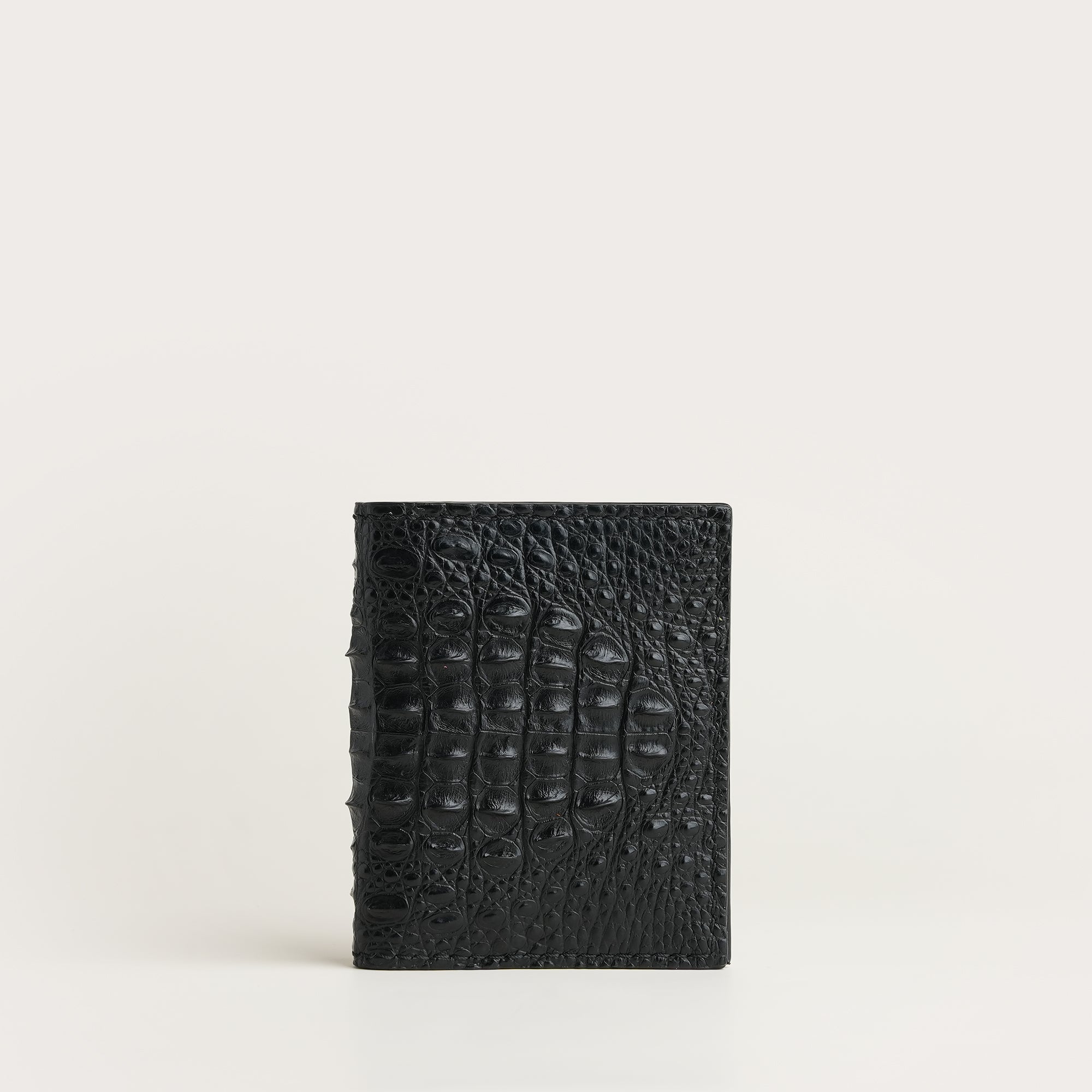 Black Double Hornback Mix Navy Crocodile Leather Bifold Card Holder