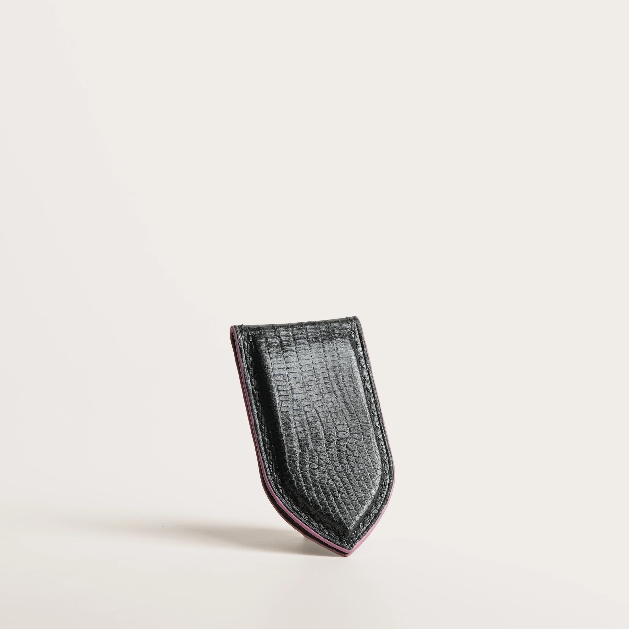 Black Lizard Leather Money Clip - Pointed Shape