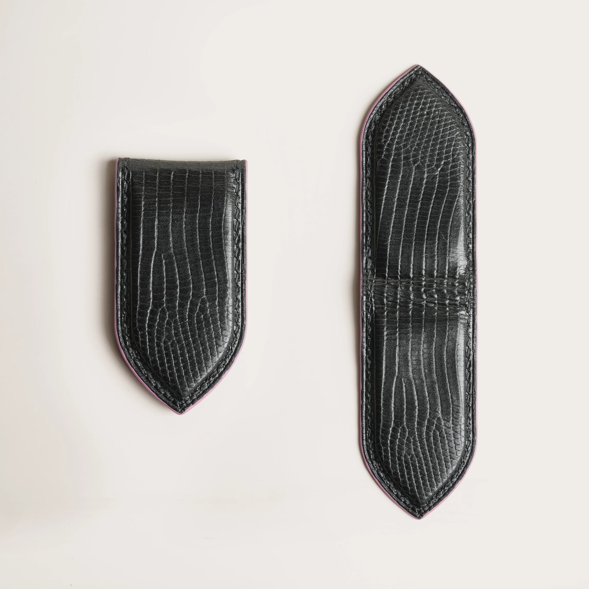 Black Lizard Leather Money Clip - Pointed Shape