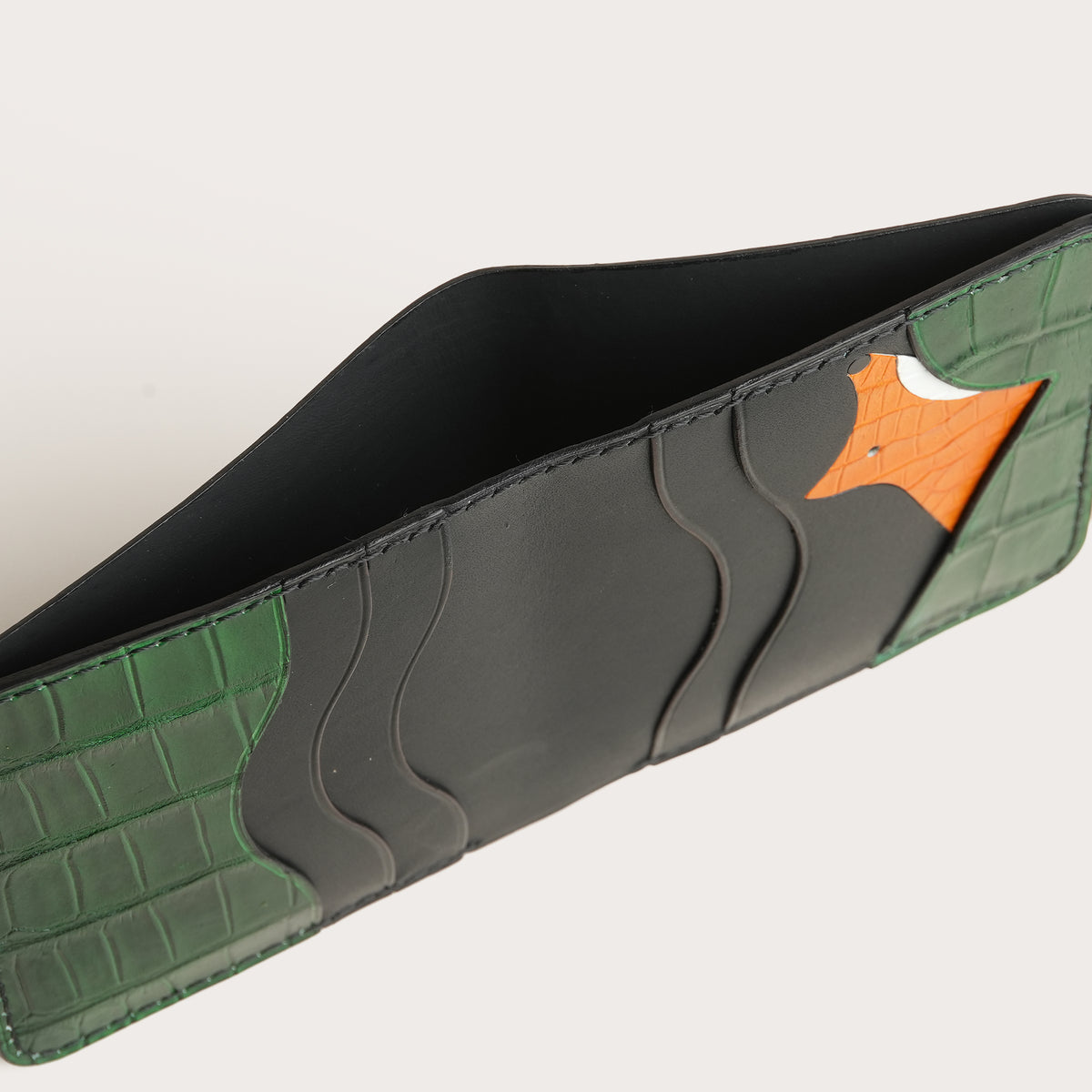 Black Lizard mix Alligator Leather Bifold Wallet - Fox Design