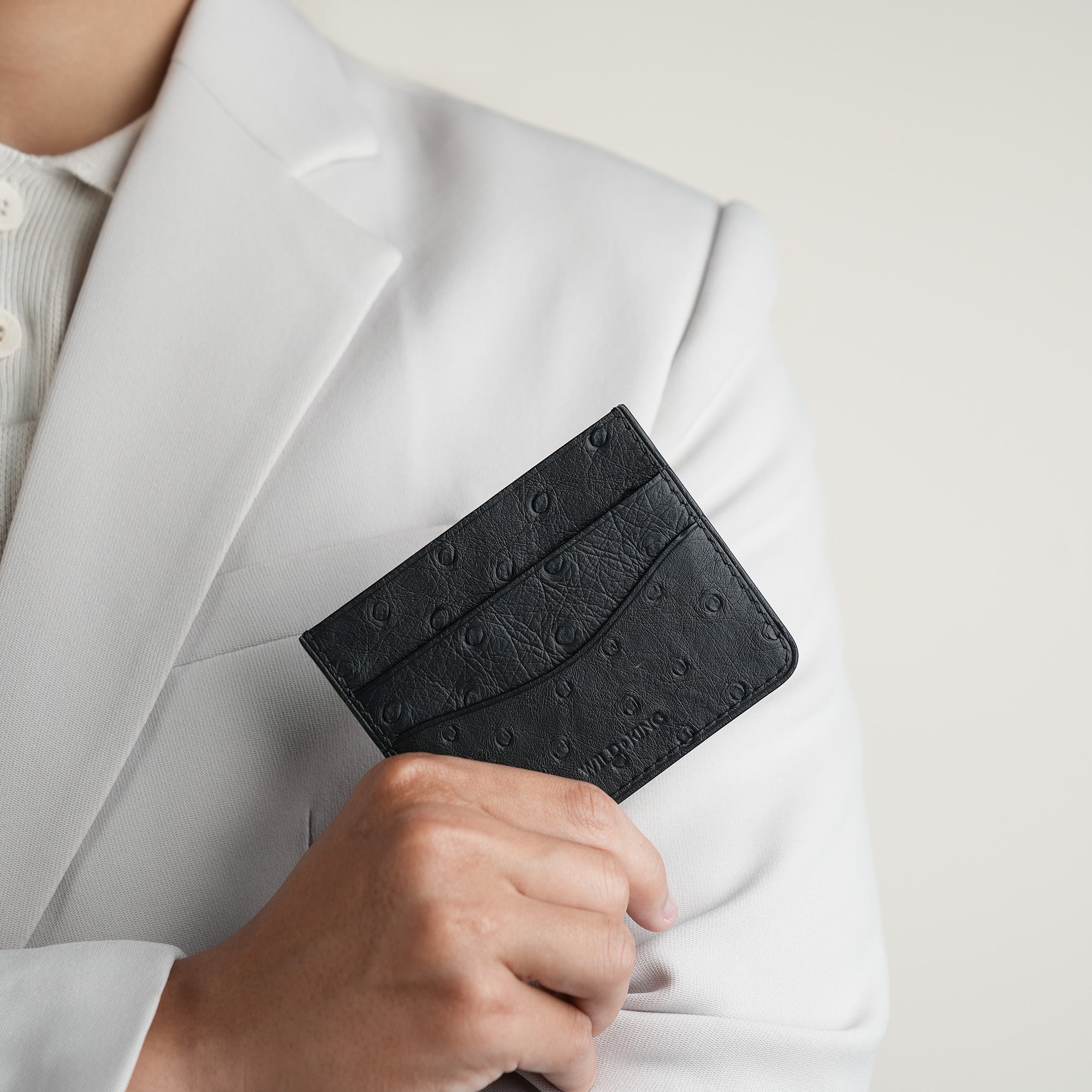 Black Ostrich Leather Card Holder