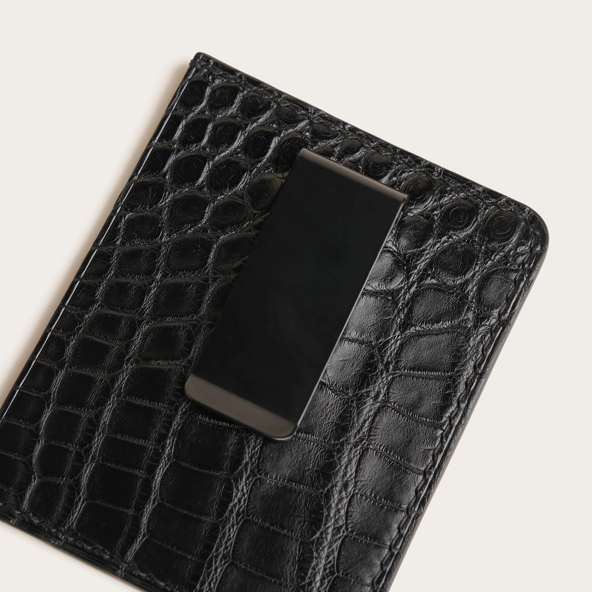Black Alligator Leather Money Card Clip