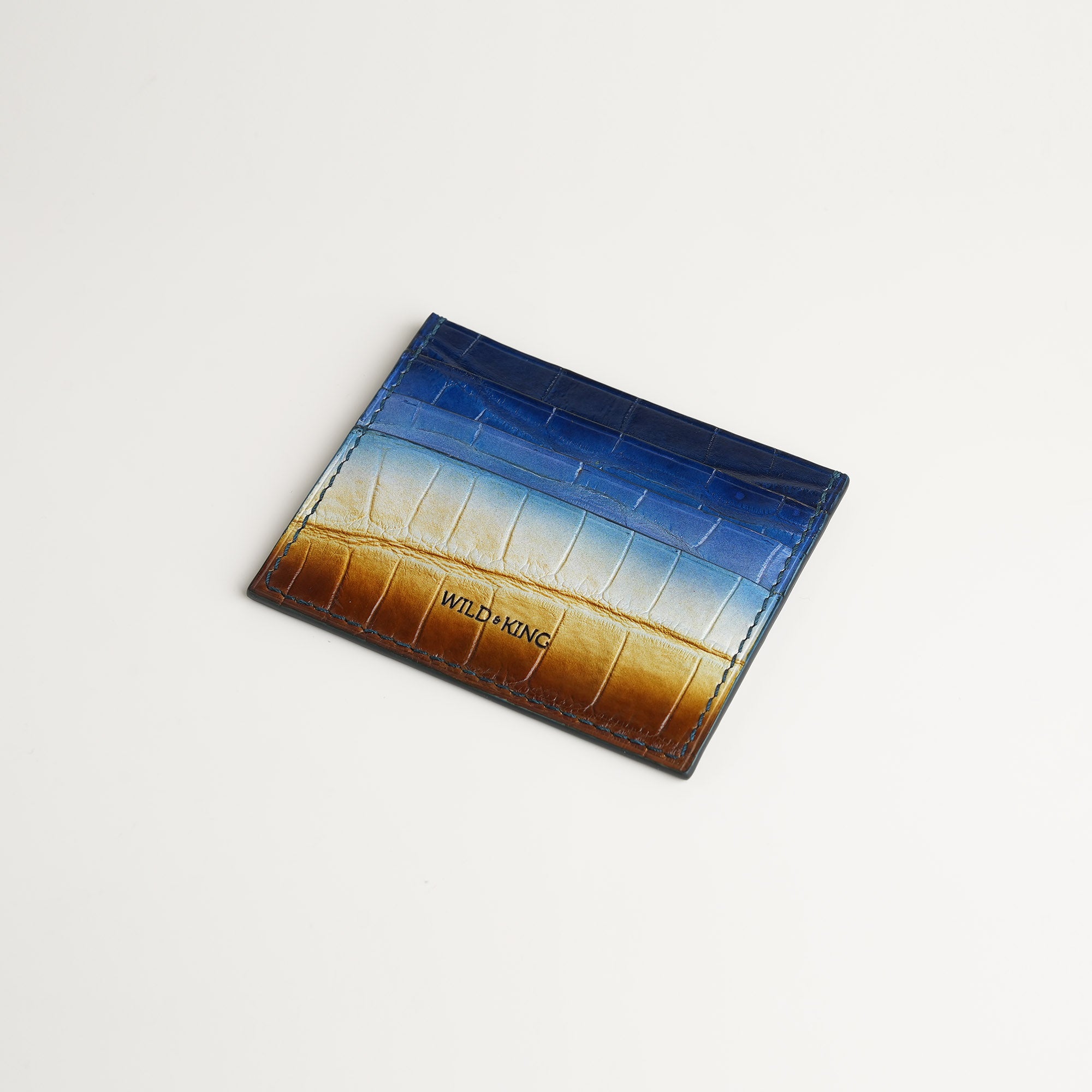 Blue Alligator Leather Card Holder - Dusk Patina
