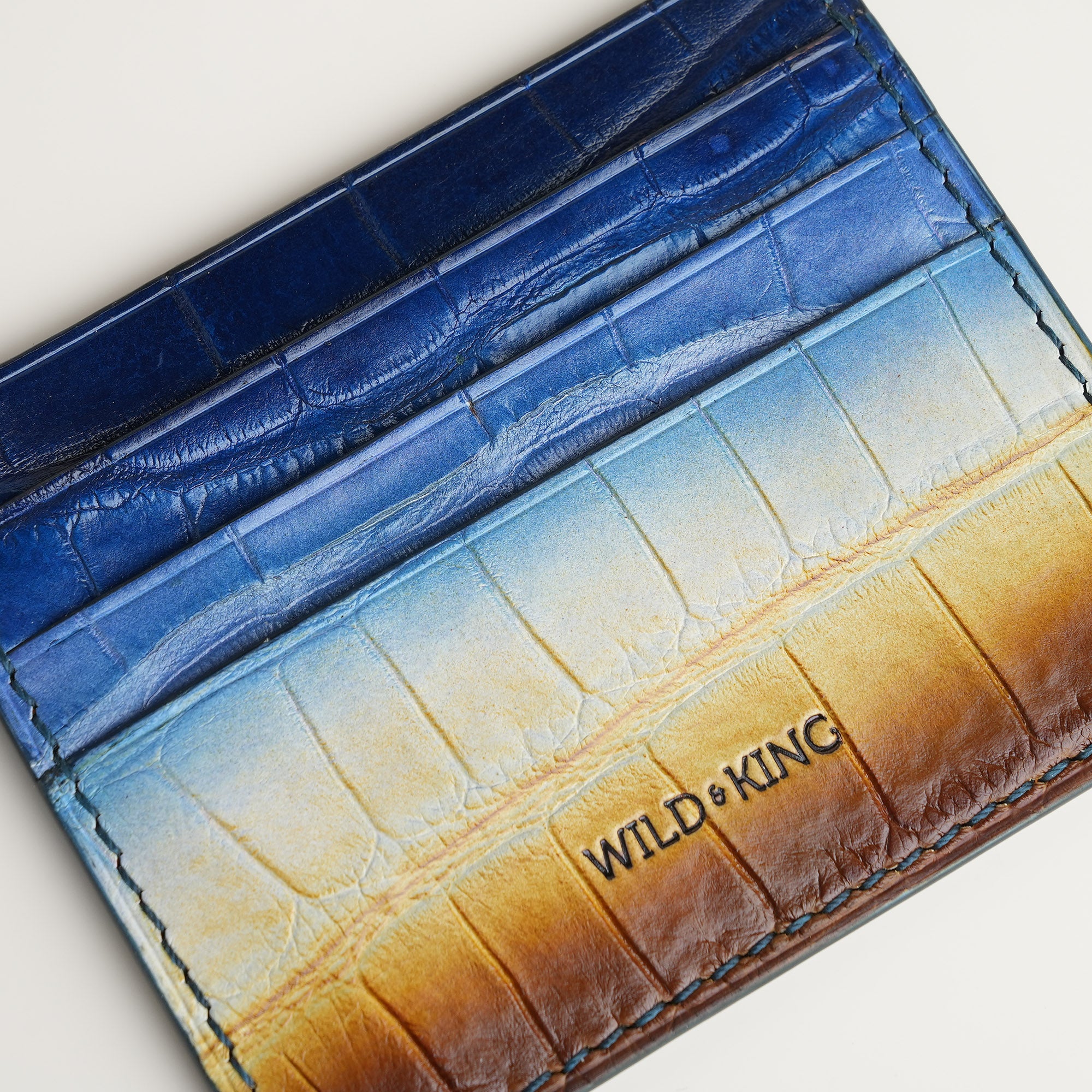 Blue Alligator Leather Card Holder - Dusk Patina