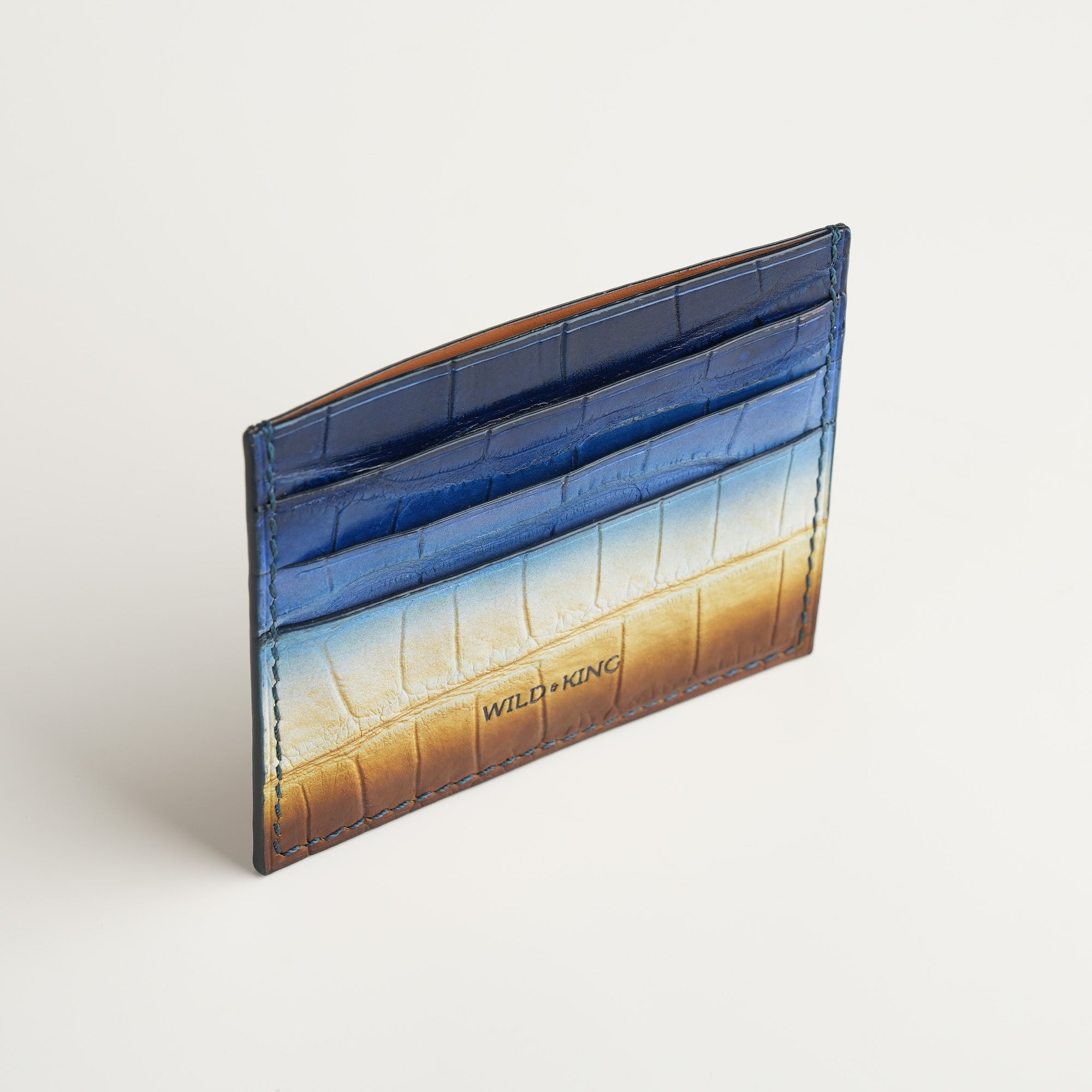 Blue Alligator Leather Card Holder - Dusk Patina