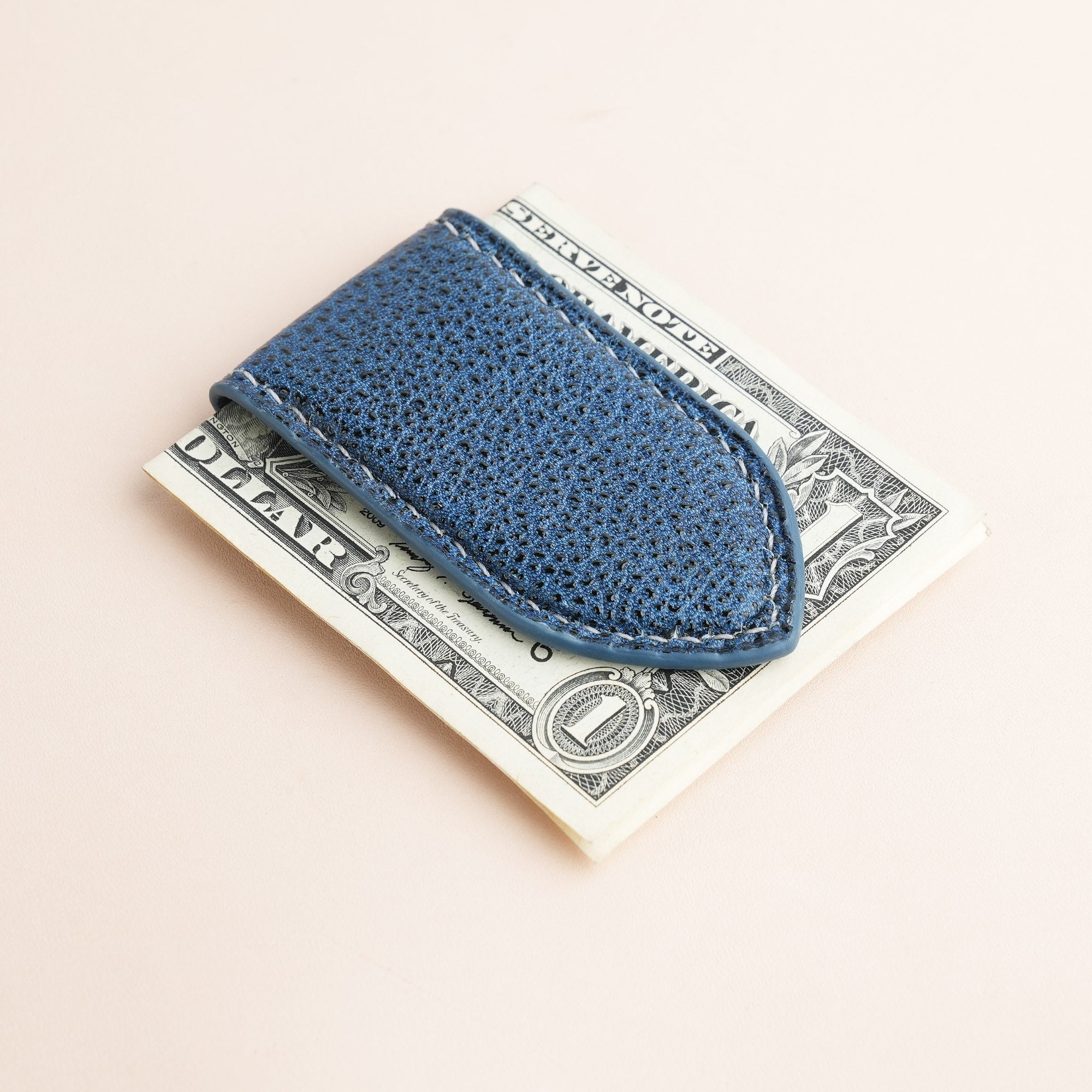 Blue Black Diamond Leather Money Clip - Pointed Shape
