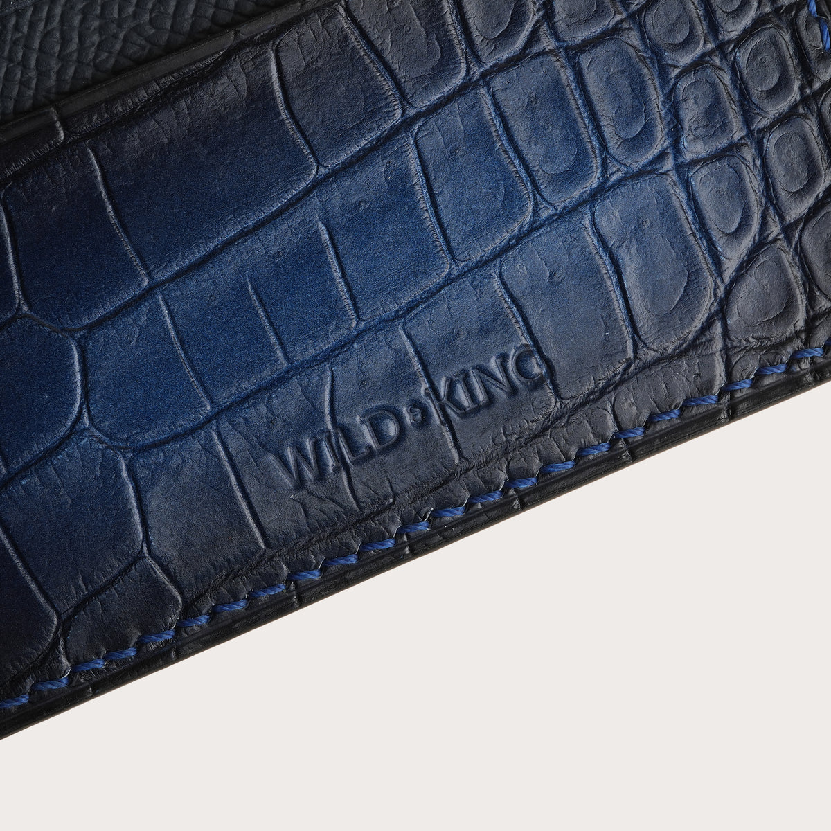 Blue Crocodile Leather Open Side Card Holder - Patina Finish