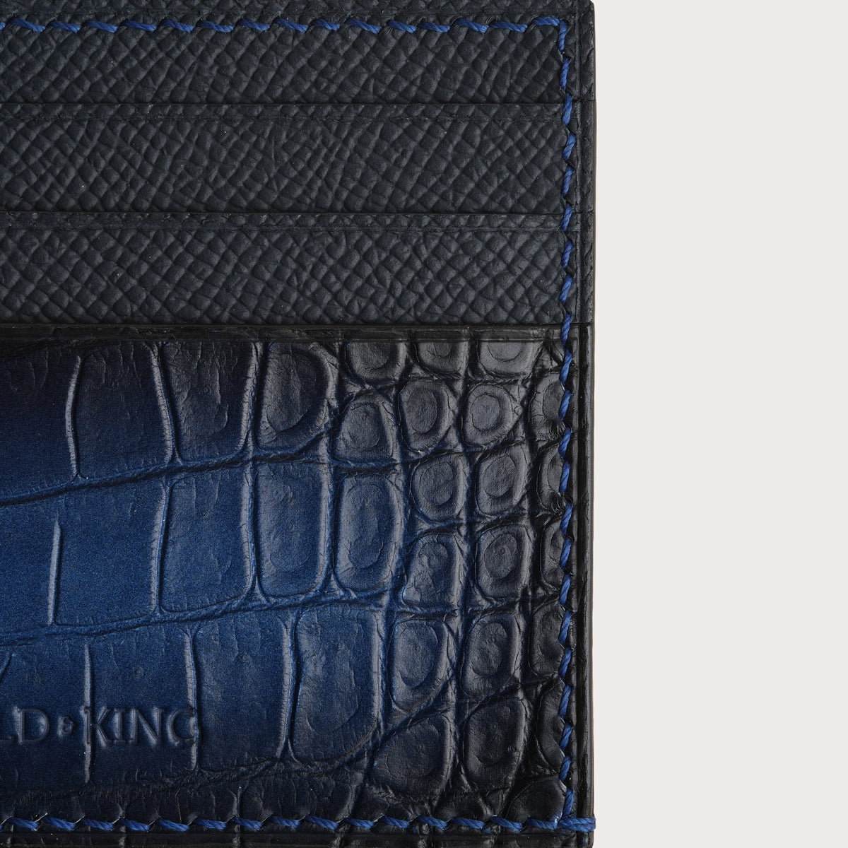 Blue Crocodile Leather Open Side Card Holder - Patina Finish