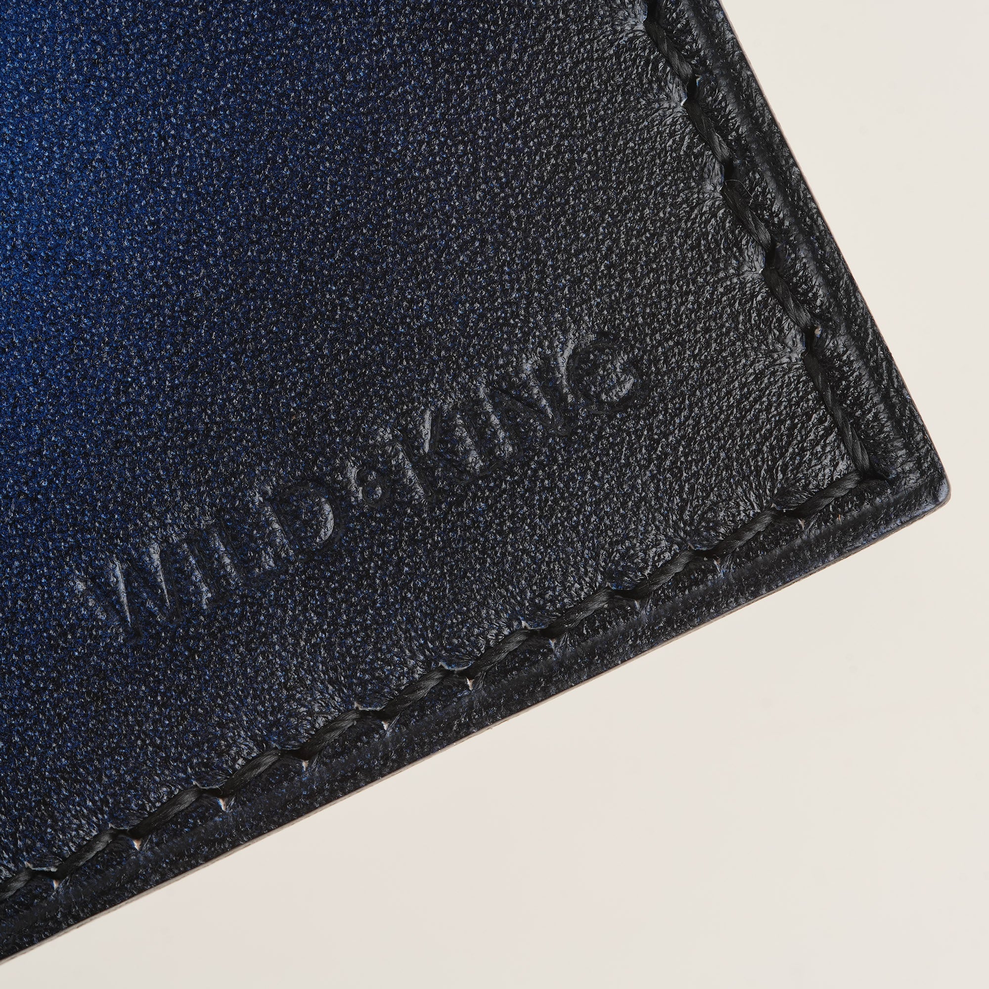 Blue Leather Wing Bifold Wallet - Fox Design - Patina Finish