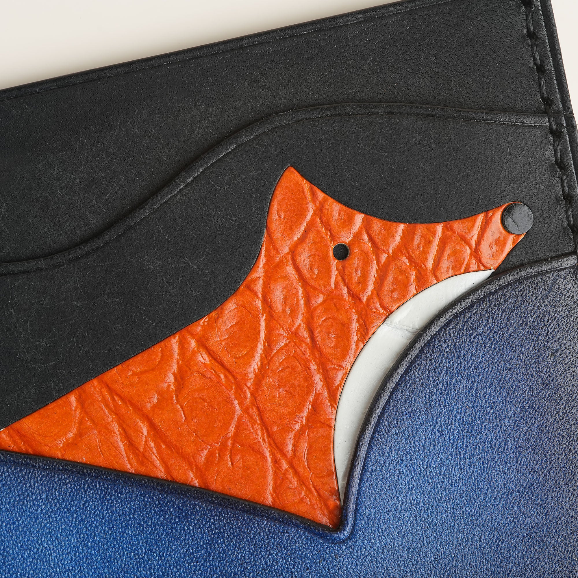 Blue Leather Wing Bifold Wallet - Fox Design - Patina Finish