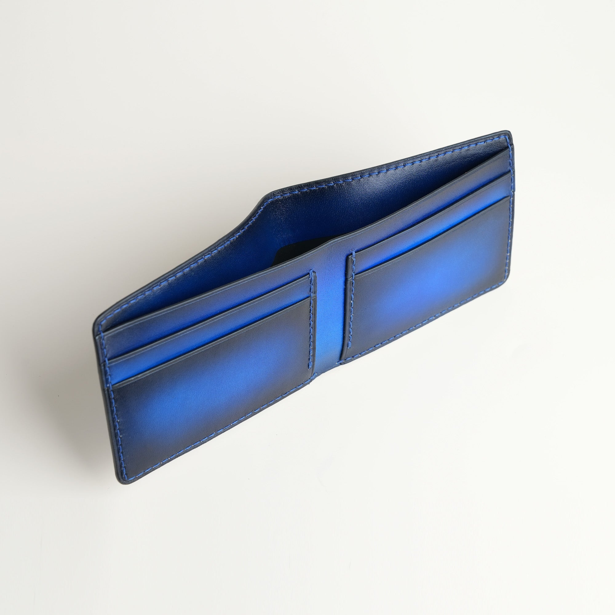 Blue Leather Wing Bifold Wallet - Patina Finish