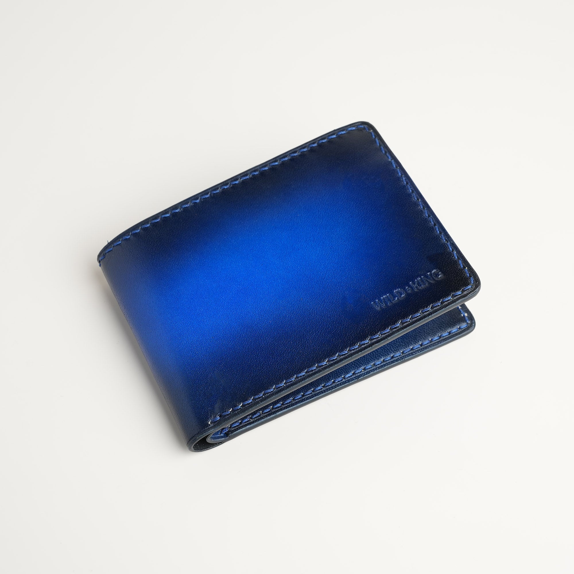 Blue Leather Wing Bifold Wallet - Patina Finish