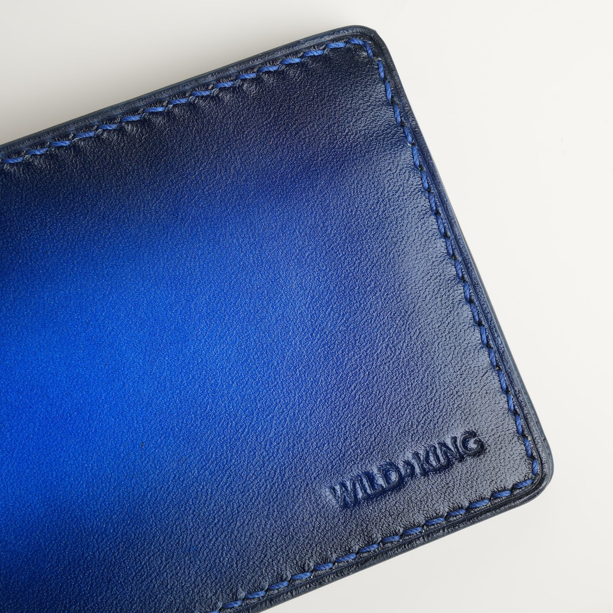 Blue Leather Wing Bifold Wallet - Patina Finish