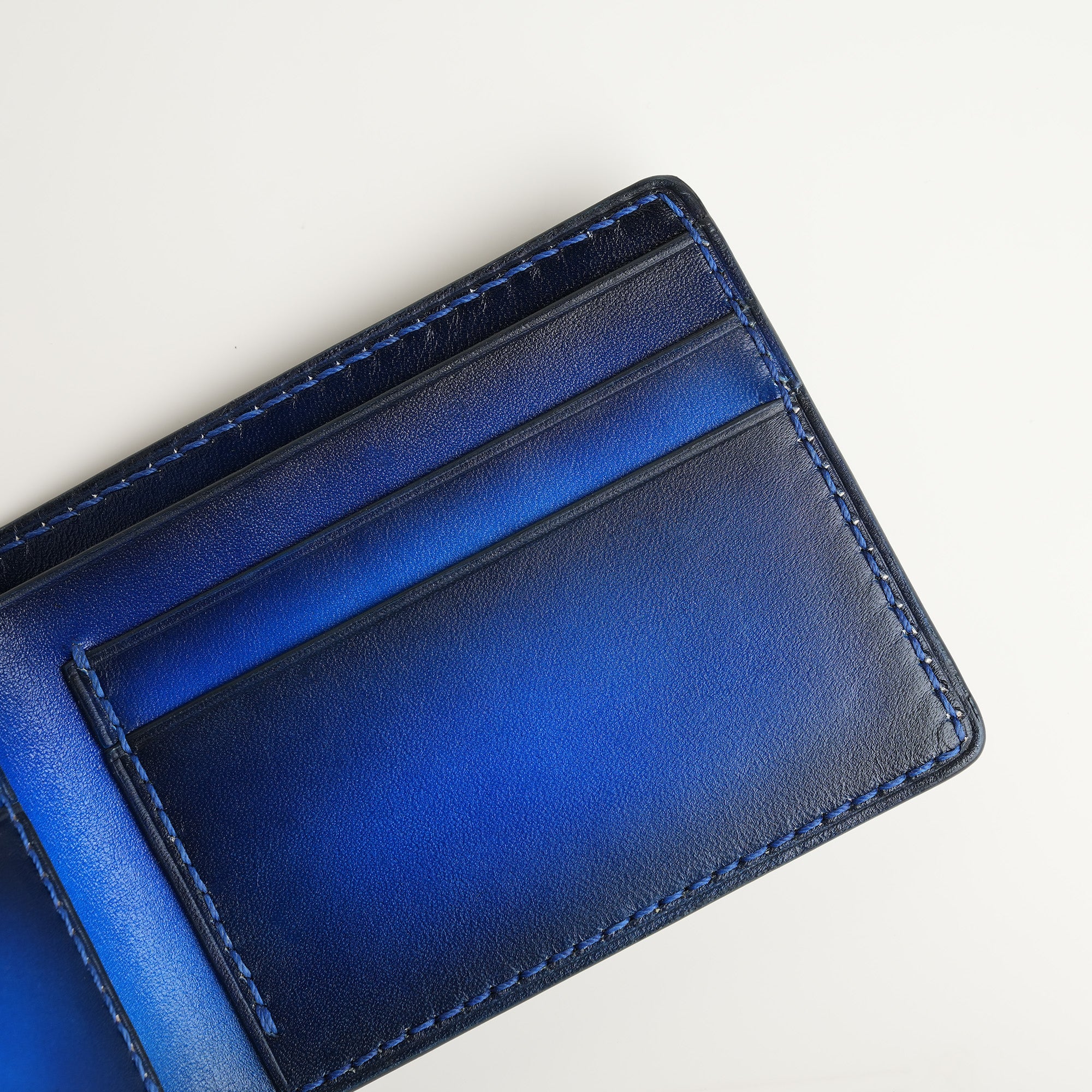 Blue Leather Wing Bifold Wallet - Patina Finish