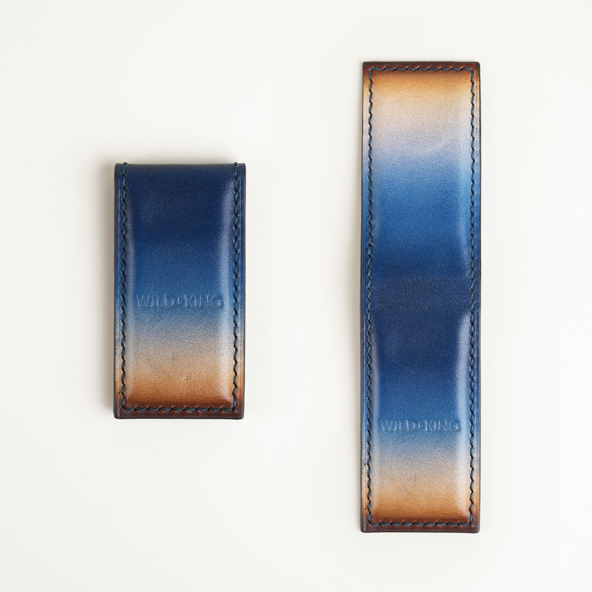Blue Leather Money Clip - Dusk Patina - Square Shape
