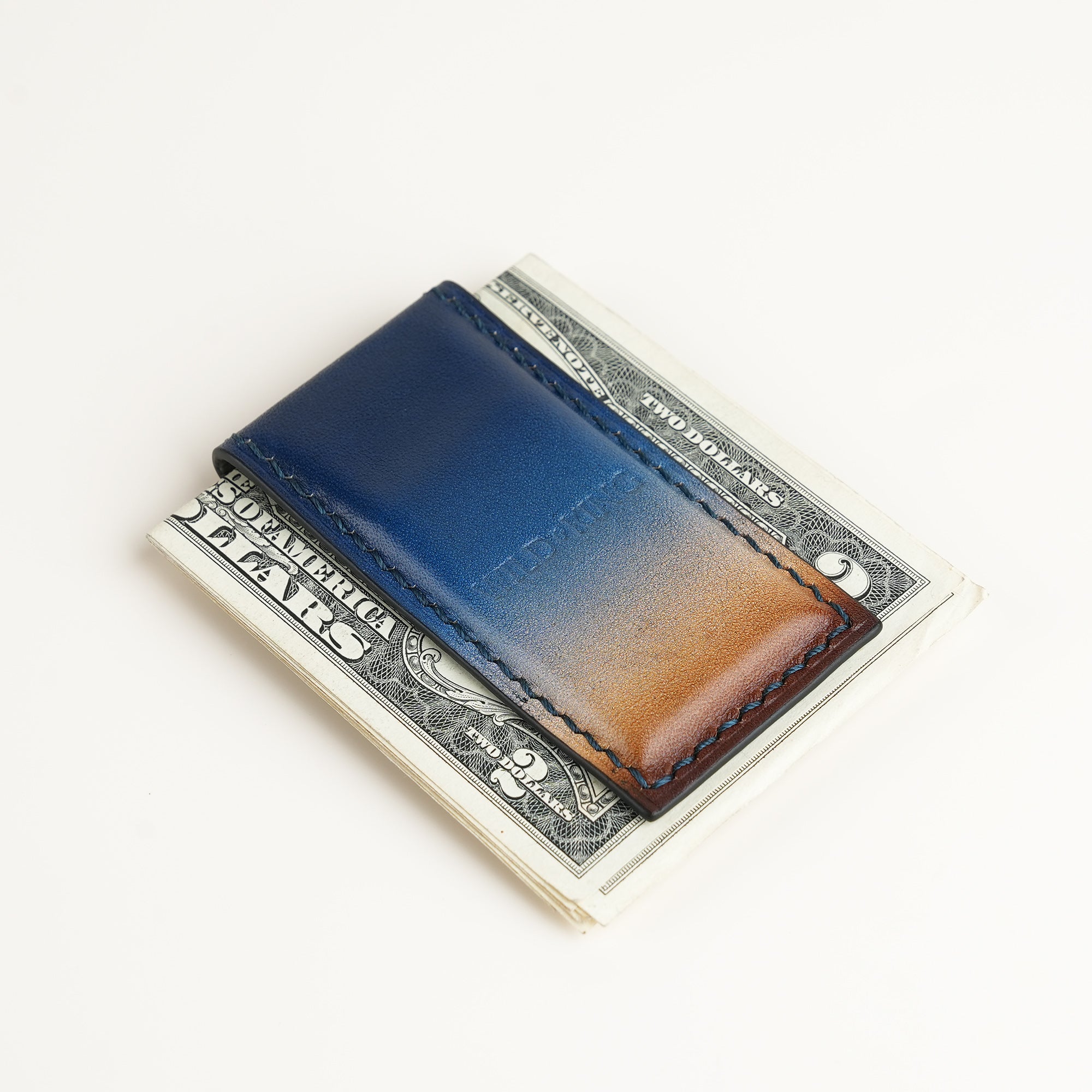 Blue Leather Money Clip - Dusk Patina - Square Shape