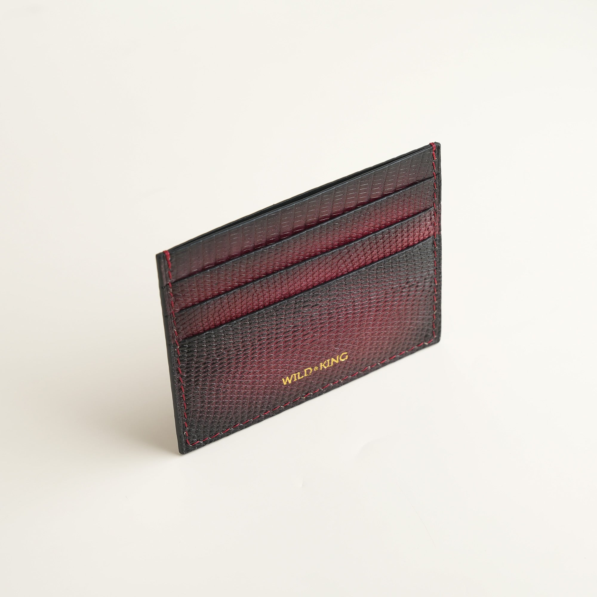 Bordeaux Lizard Leather Card Holder - Patina Finish