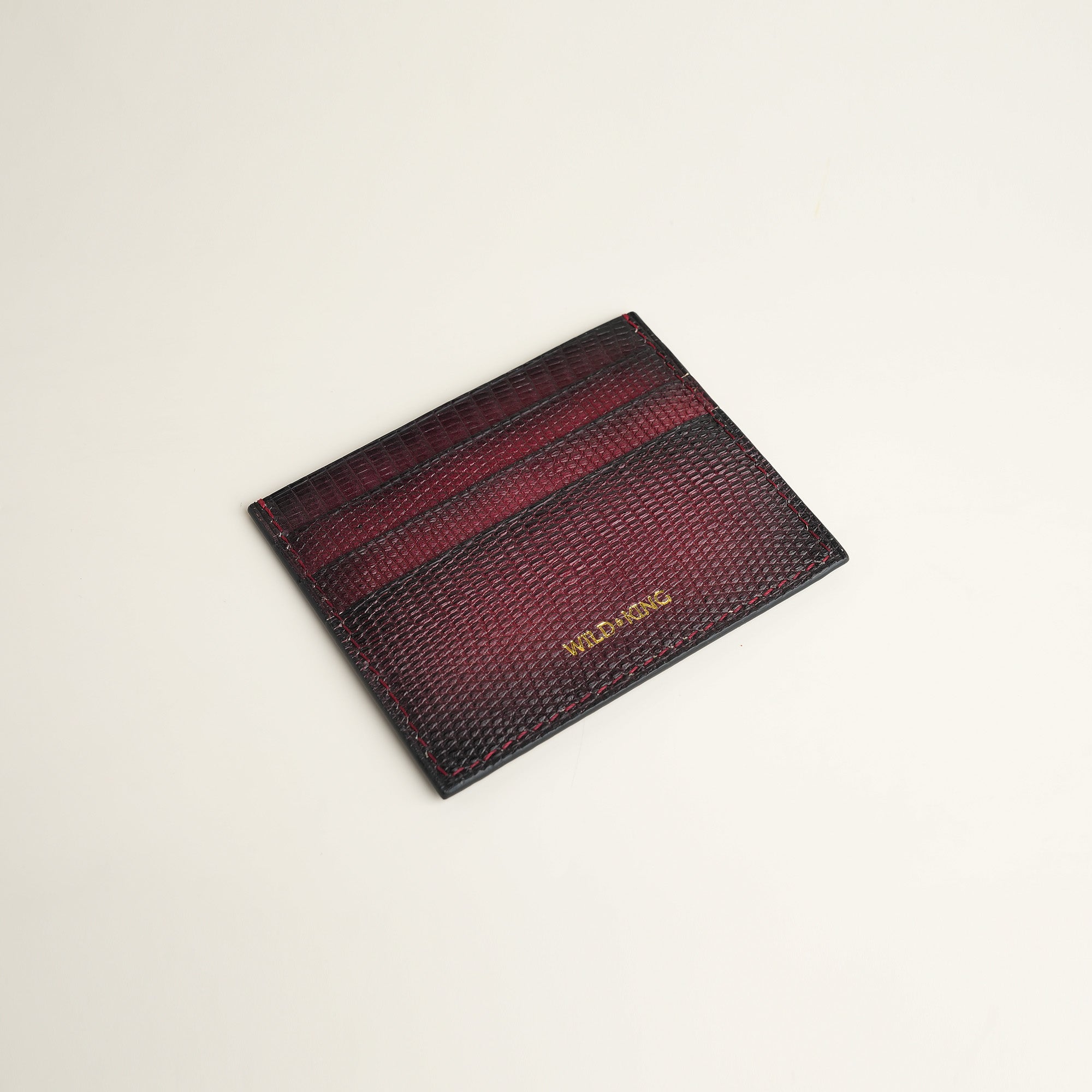 Bordeaux Lizard Leather Card Holder - Patina Finish