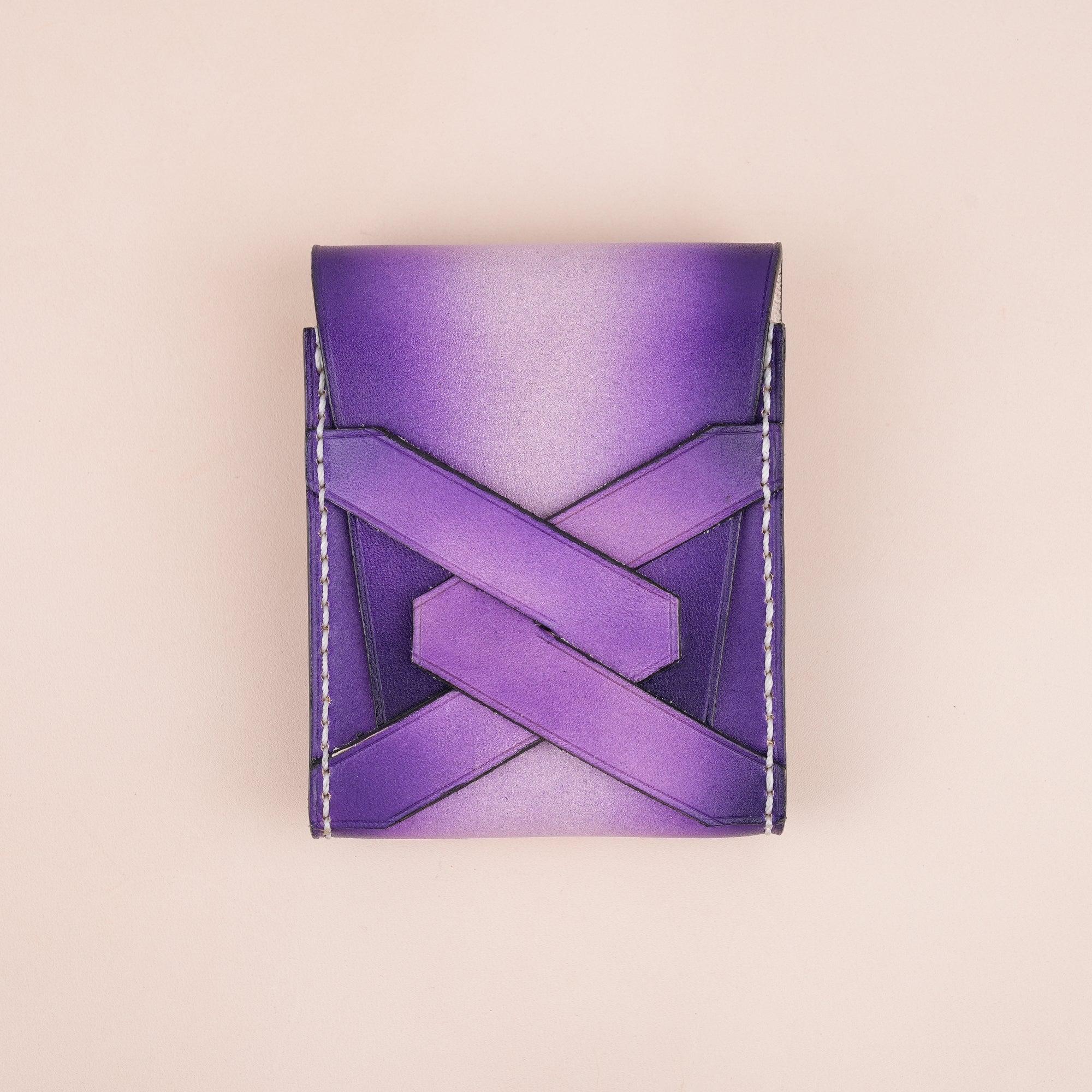 Minimalist Purple Leather Vertical Purse - Braided Pattern