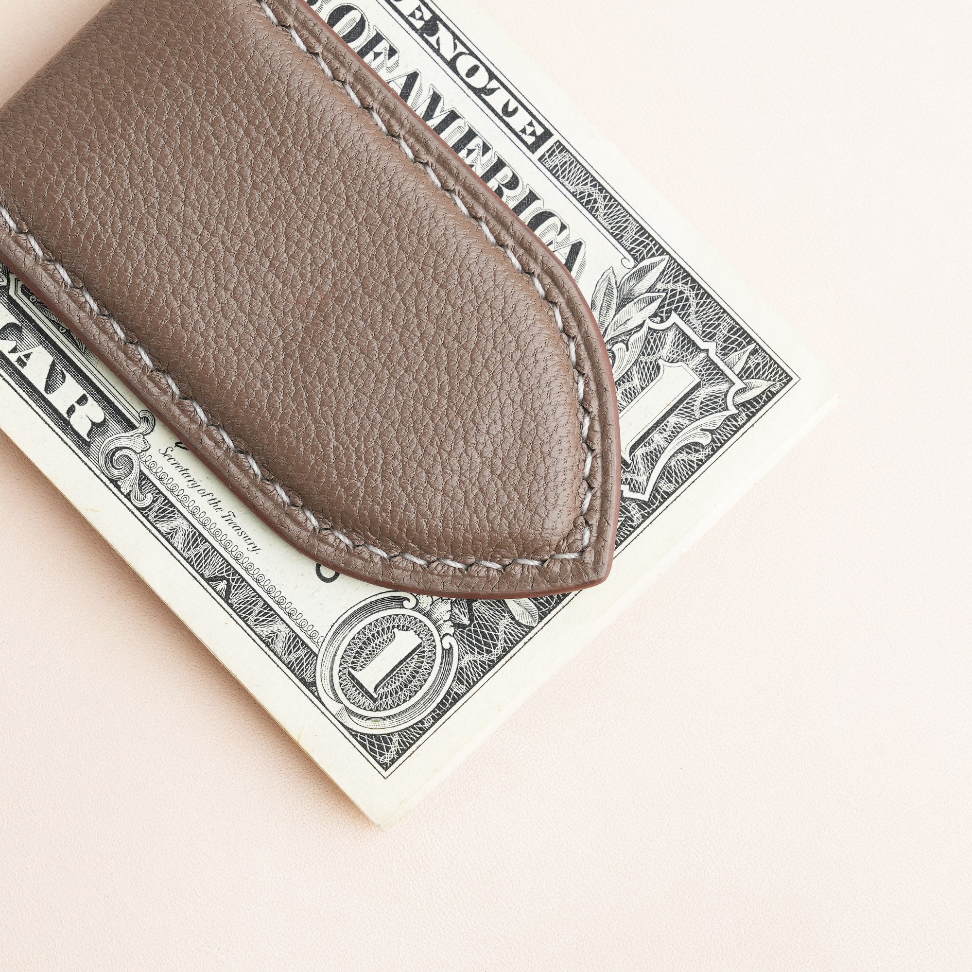 Brown Alran Chevre Sully Leather Money Clip - Pointed Shape