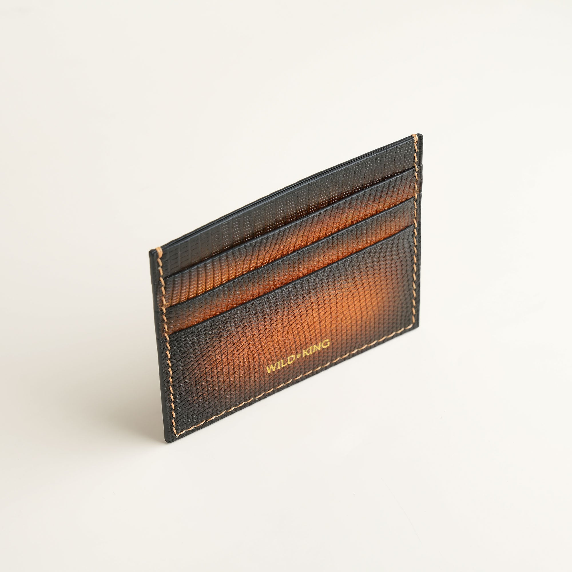 Brown Lizard Leather Card Holder - Patina Finish