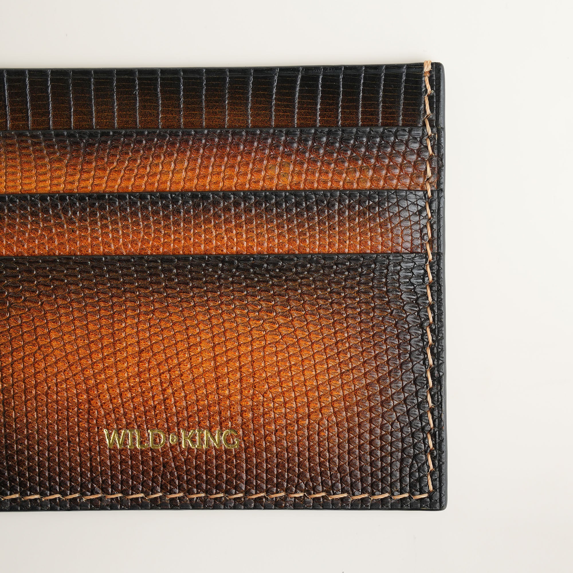 Brown Lizard Leather Card Holder - Patina Finish