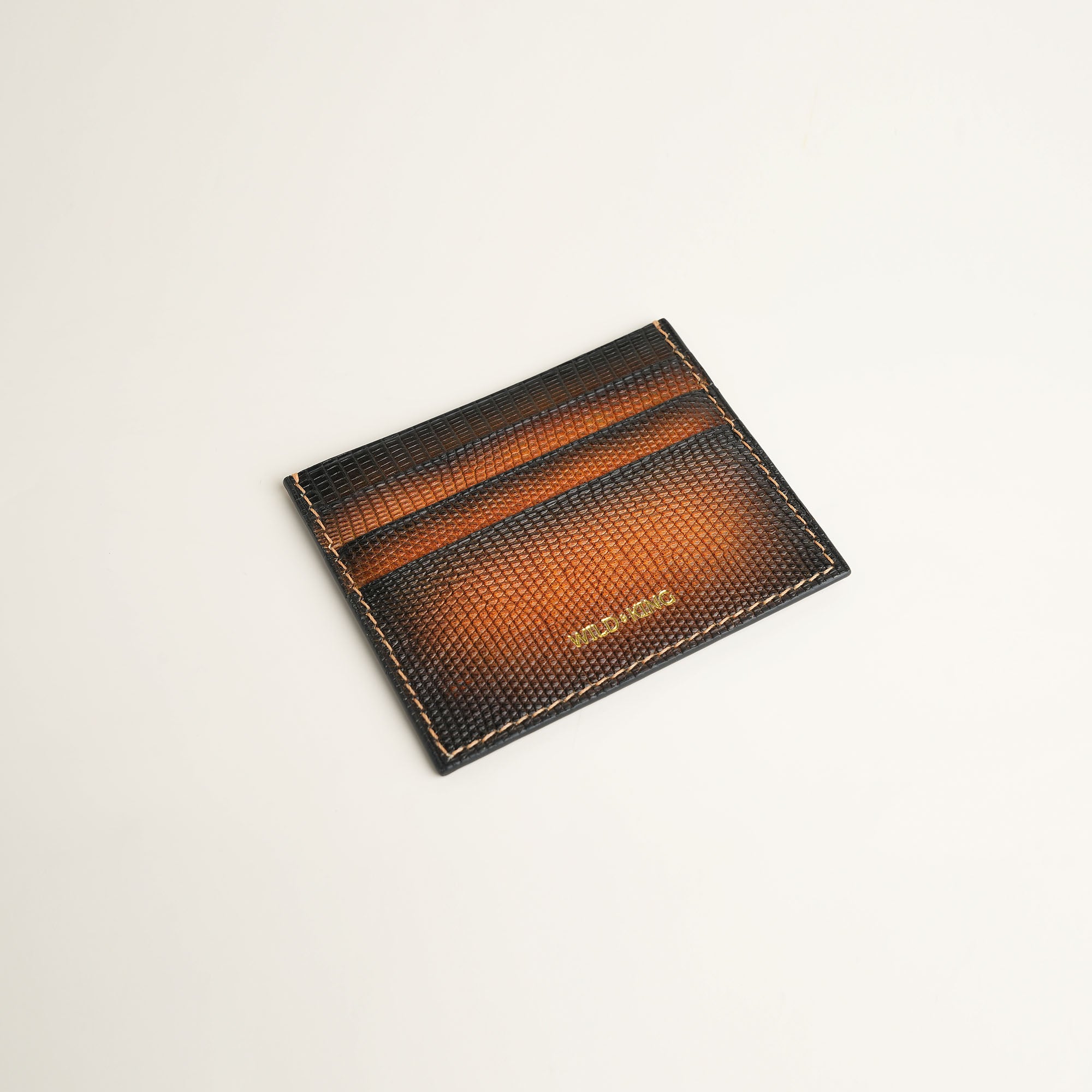 Brown Lizard Leather Card Holder - Patina Finish