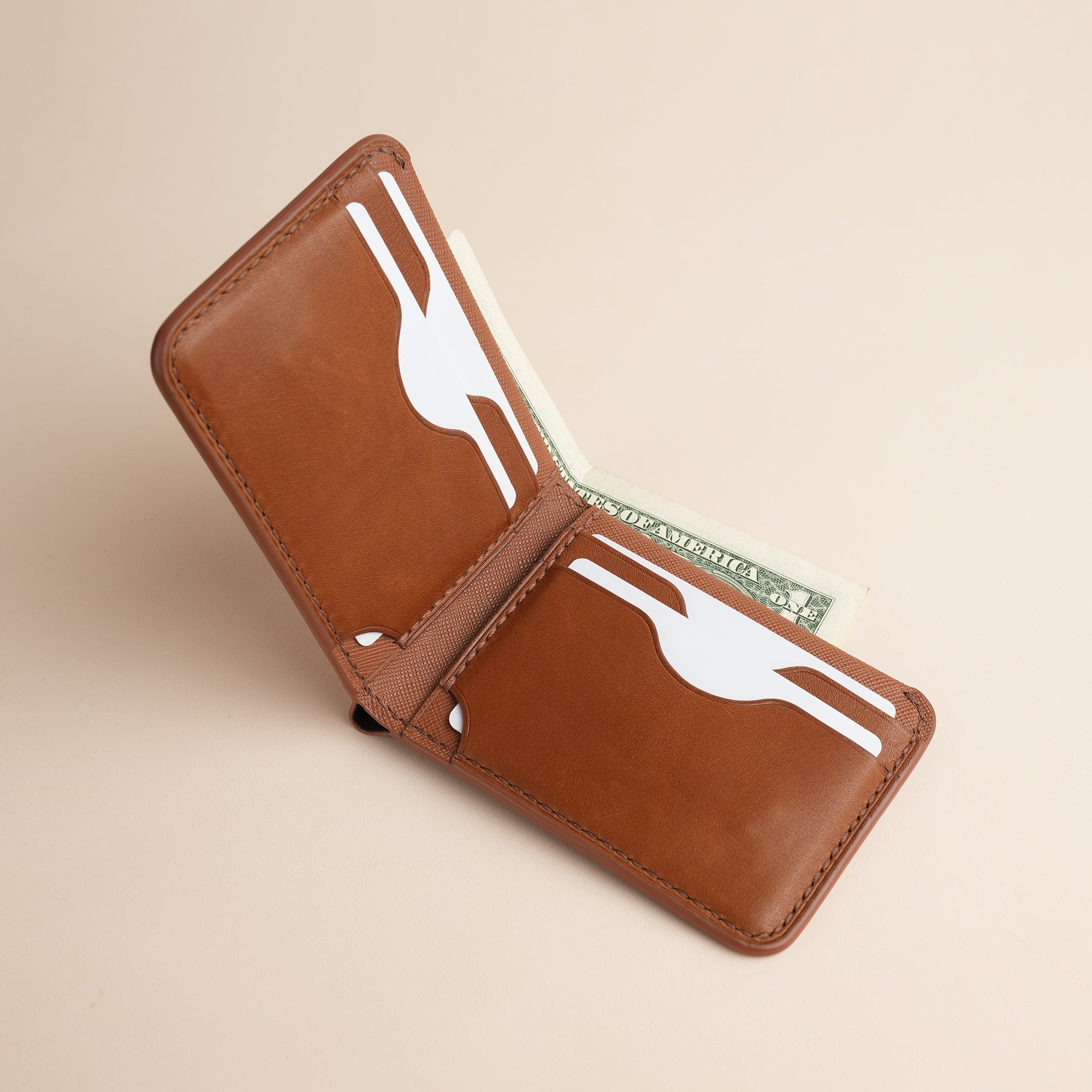 Brown Saffiano Leather Wing Bifold Wallet