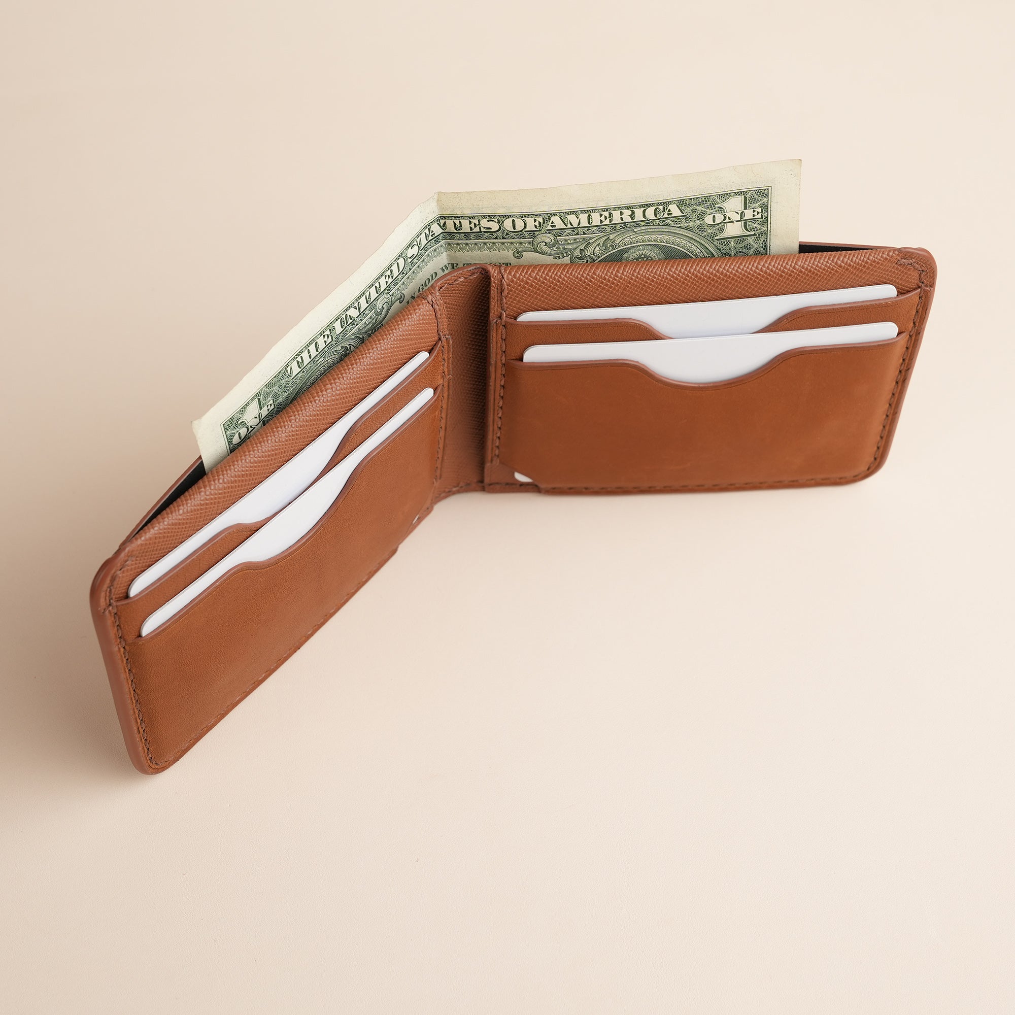 Brown Saffiano Leather Wing Bifold Wallet