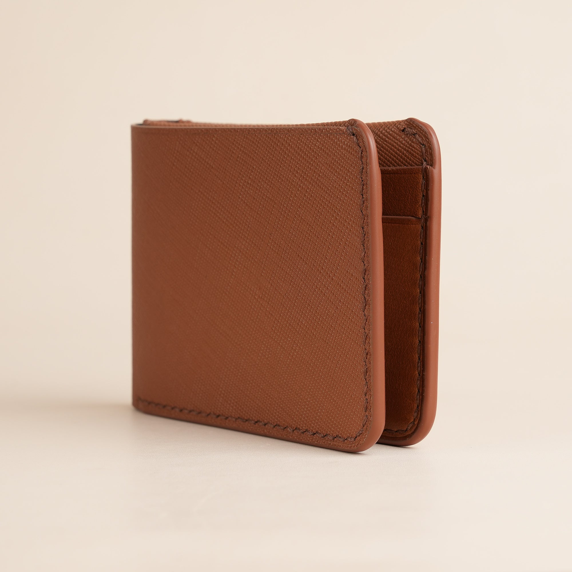 Brown Saffiano Leather Wing Bifold Wallet
