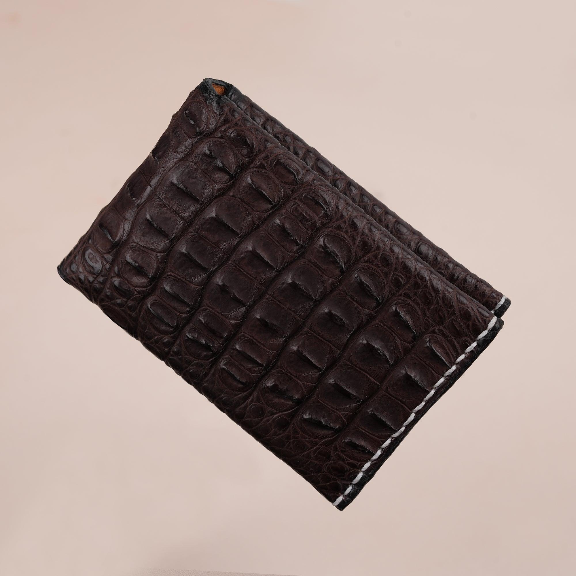 Brown Double Hornback Alligator Bifold Card Holder Wallet - WildandKing