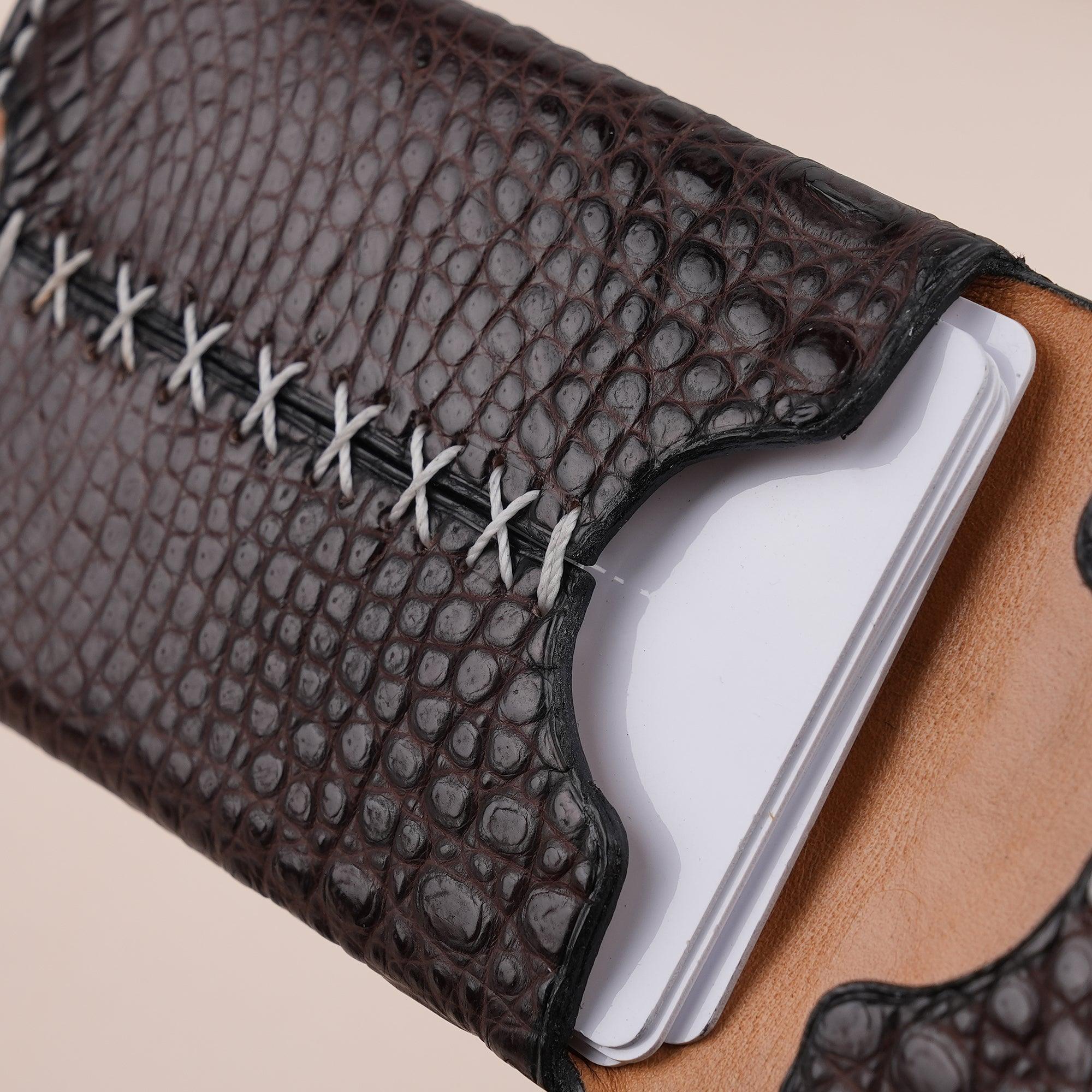 Brown Double Hornback Alligator Bifold Card Holder Wallet - WildandKing