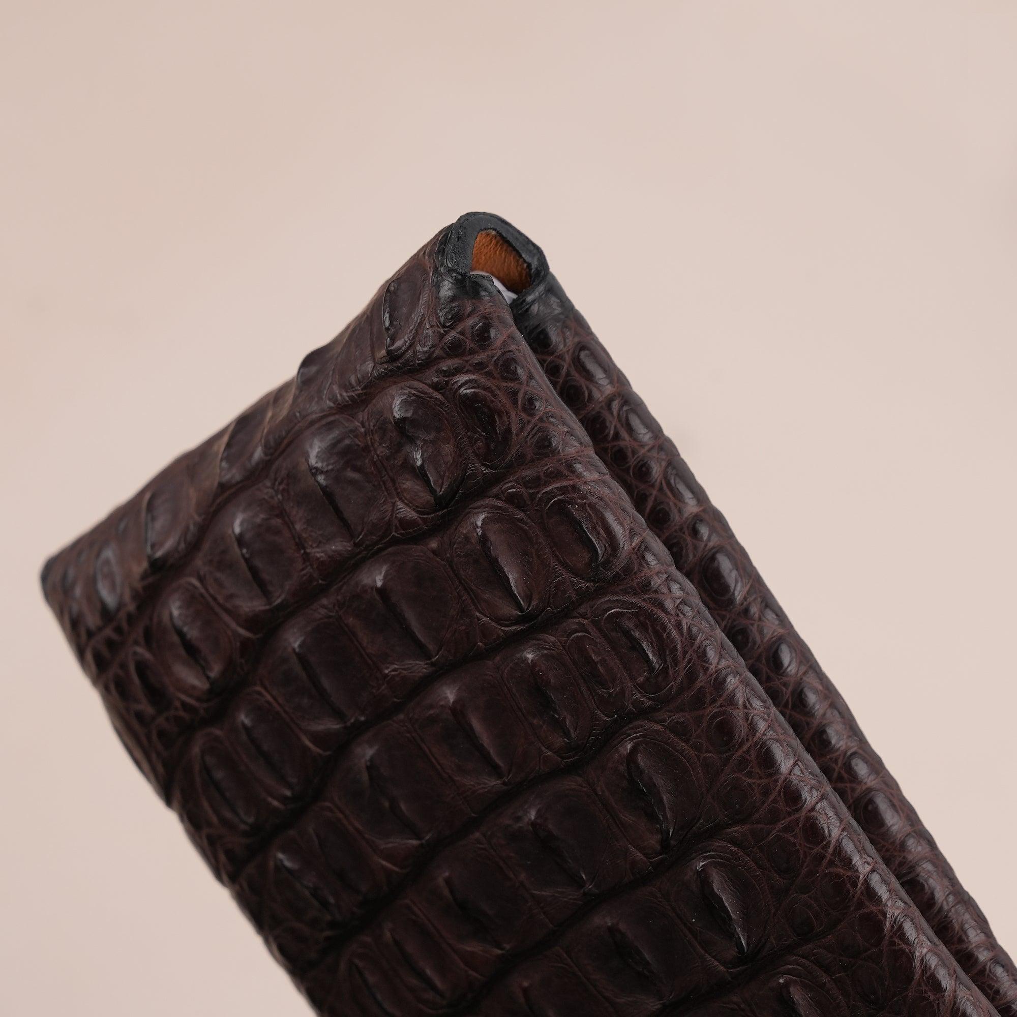 Brown Double Hornback Alligator Bifold Card Holder Wallet - WildandKing