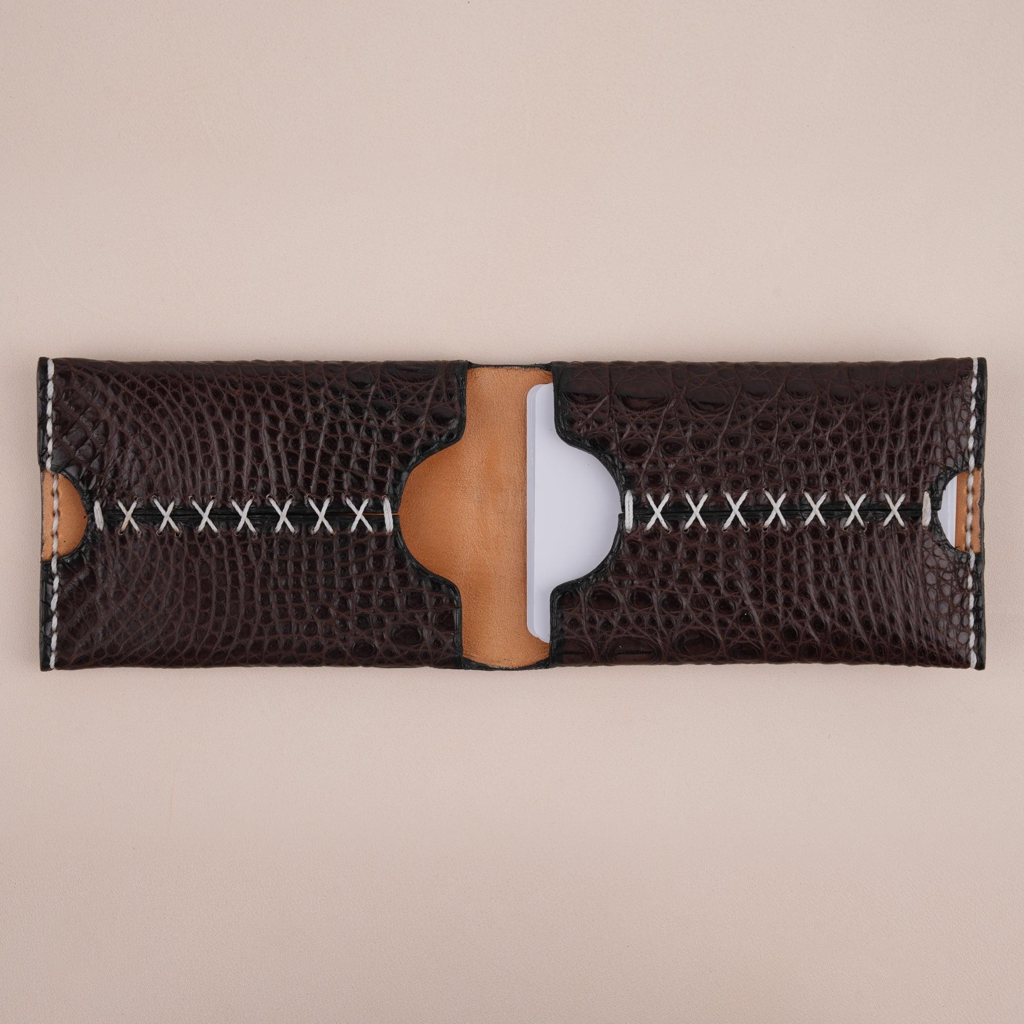 Brown Double Hornback Alligator Bifold Card Holder Wallet - WildandKing
