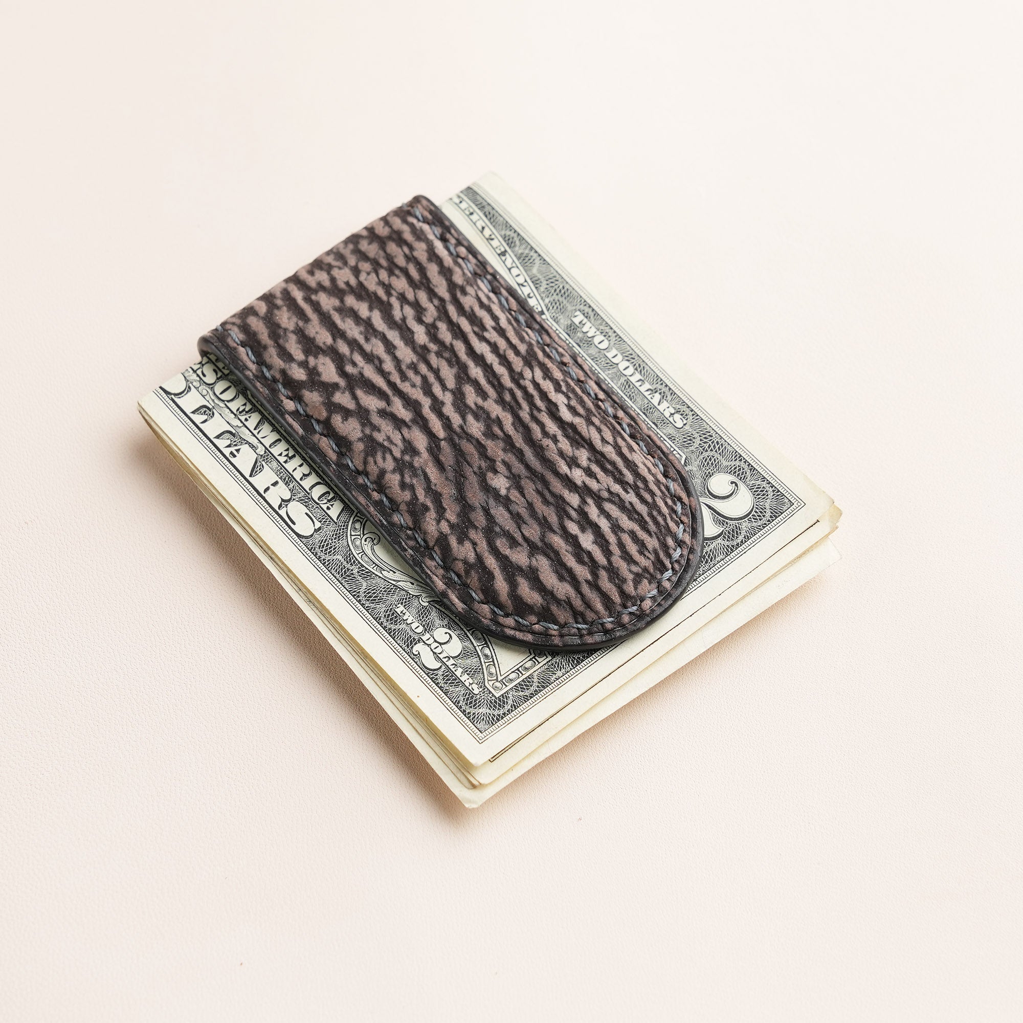 Brown Shark Leather Money Clip - Rounded Shape