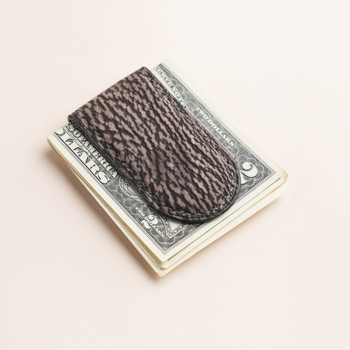 Brown Shark Leather Money Clip - Rounded Shape | Wild & King