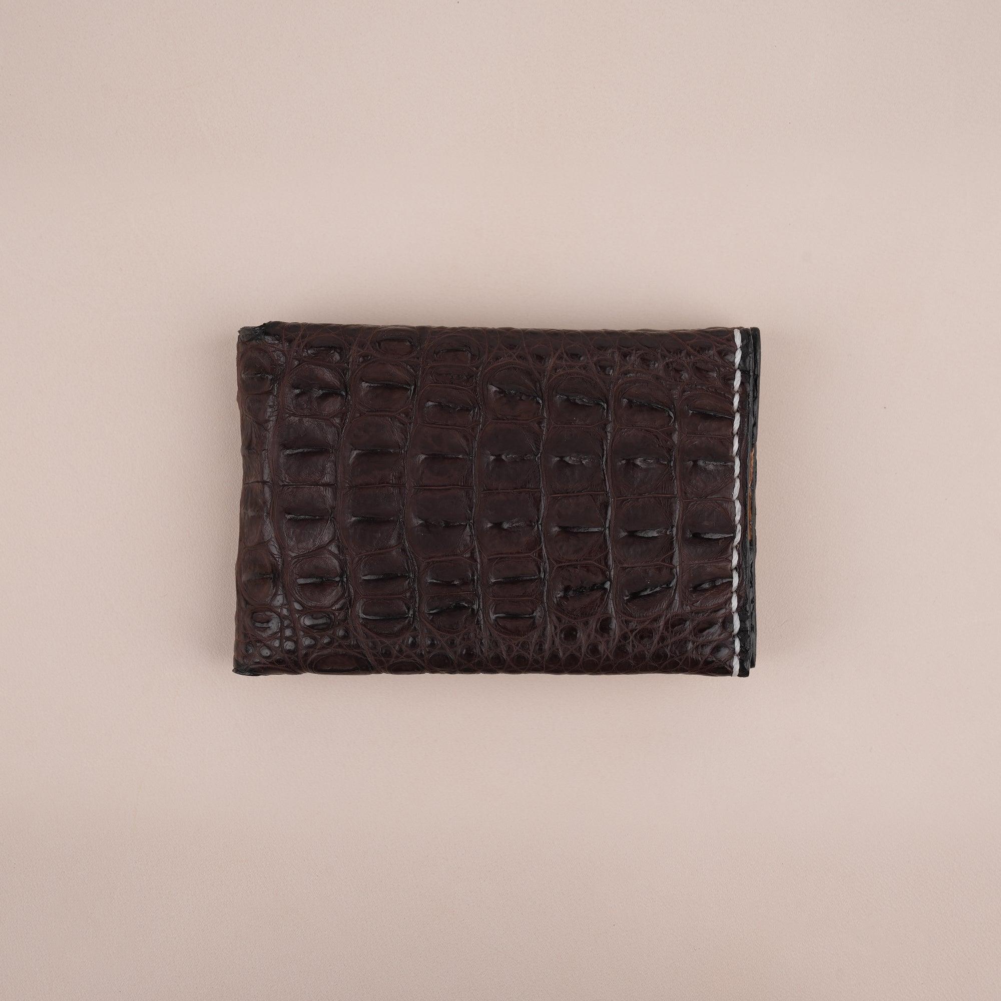 Brown Double Hornback Alligator Bifold Card Holder Wallet - WildandKing