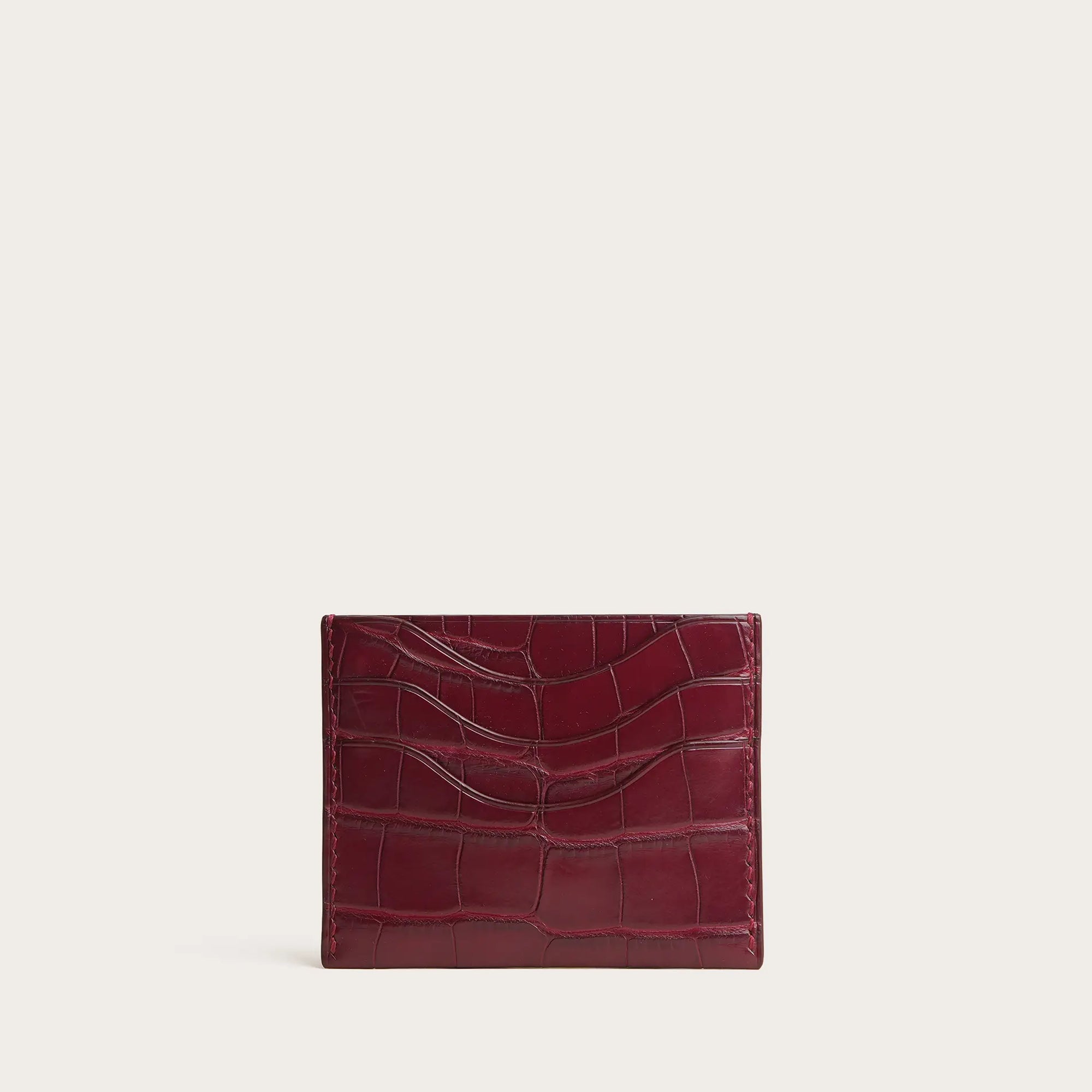 Burgundy Alligator Leather Card Holder - Sinuous Lines