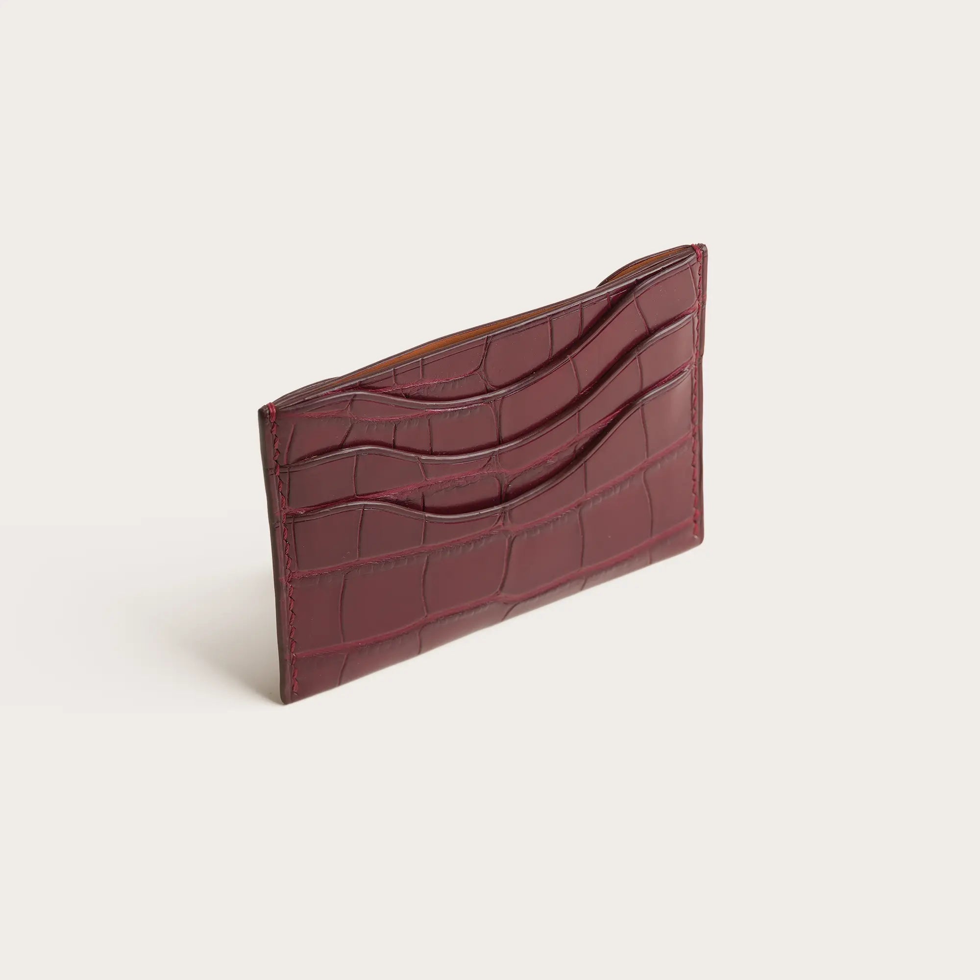 Burgundy Alligator Leather Card Holder - Sinuous Lines