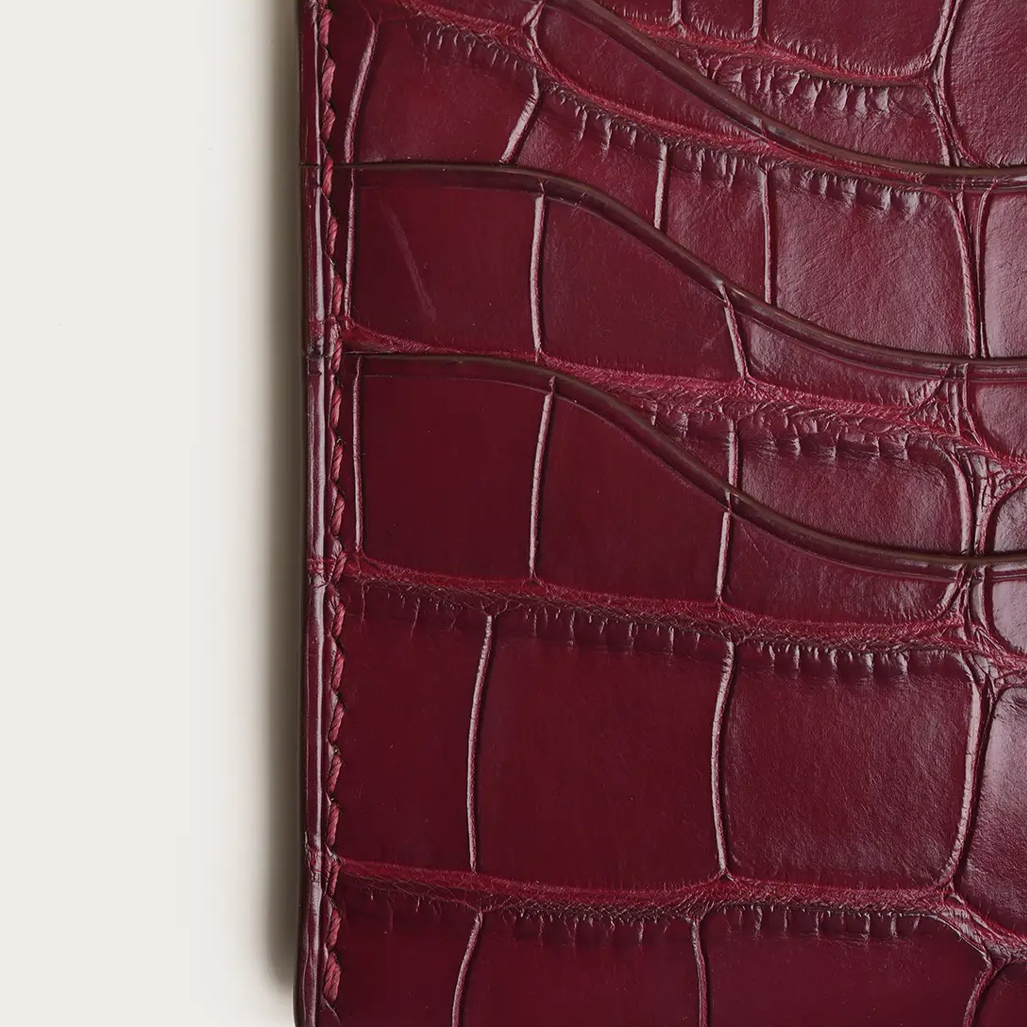 Burgundy Alligator Leather Card Holder - Sinuous Lines