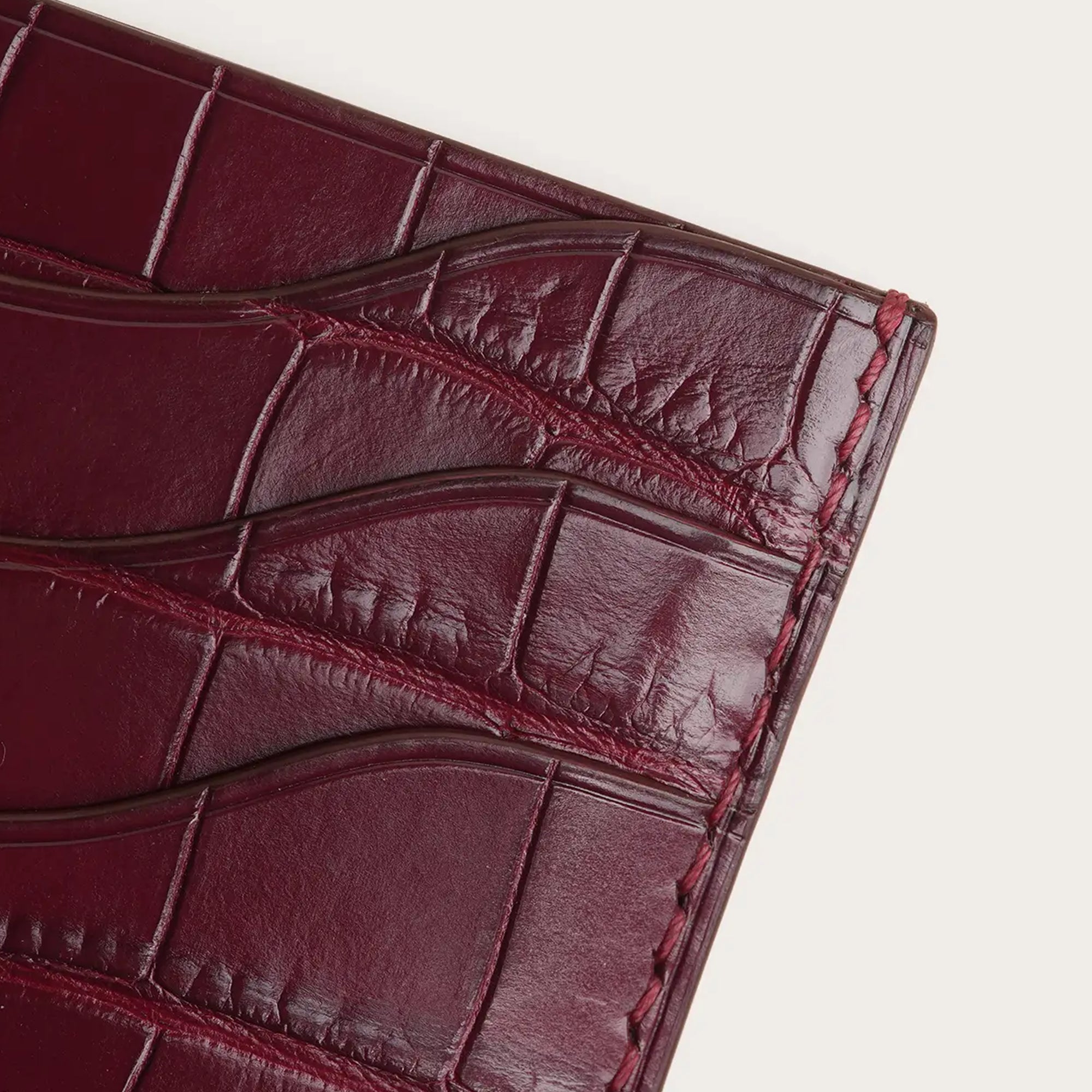 Burgundy Alligator Leather Card Holder - Sinuous Lines